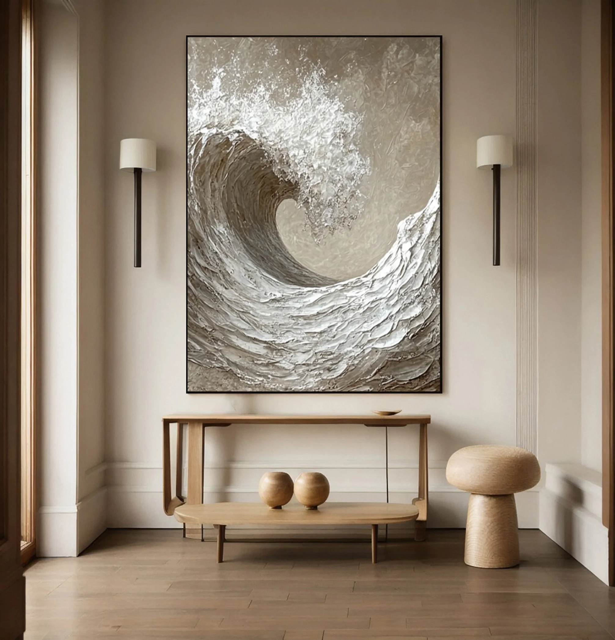 Whitecaps Fury: Modern Textured Seascape Canvas #BGA 326
