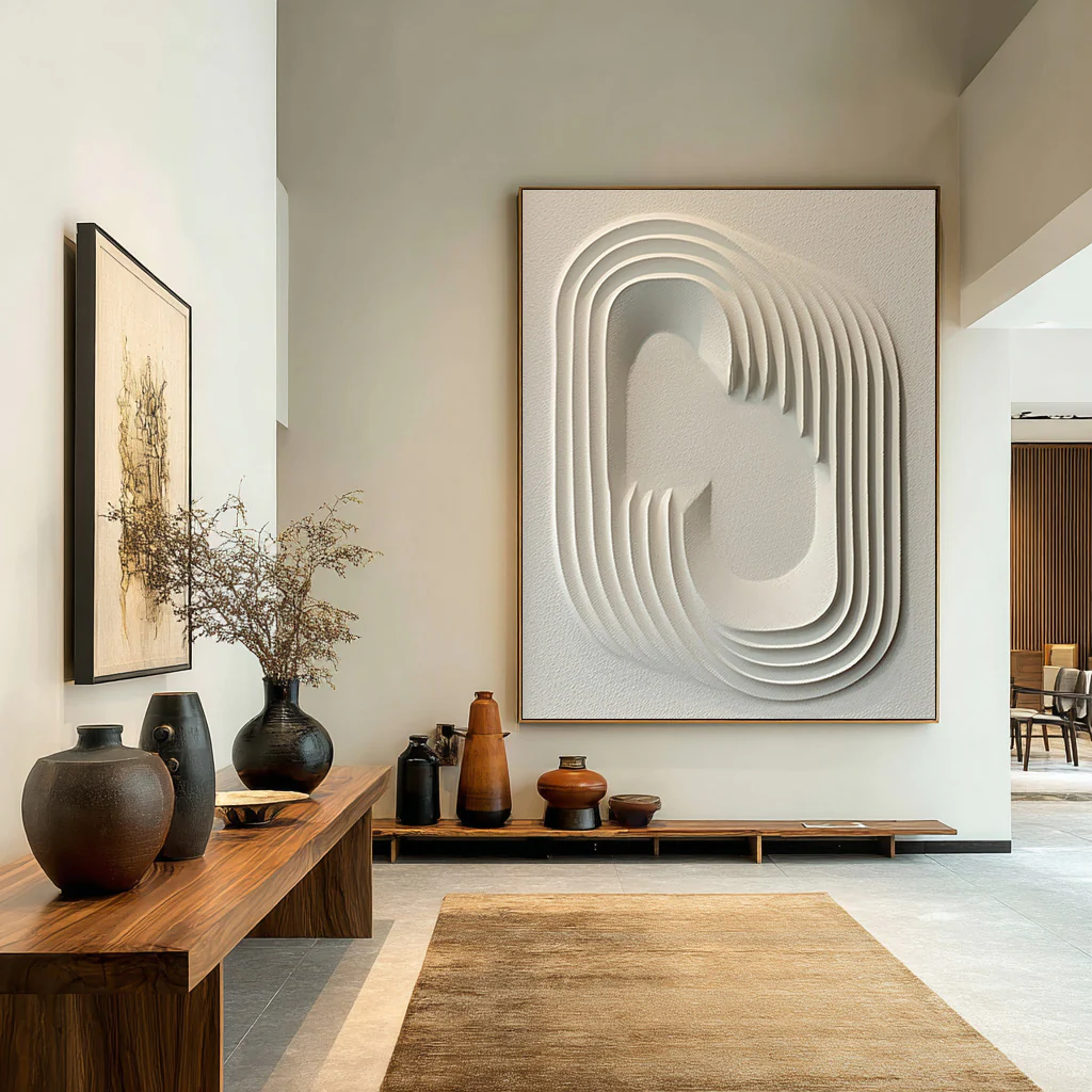 Oversized White Textured Abstract Art for Entryway #WG 086