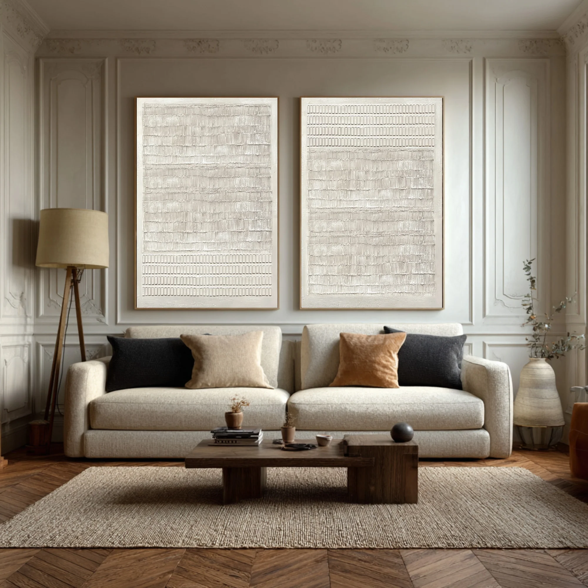 Abstract White Impasto Painting Duo Vertical Accent #WG 035