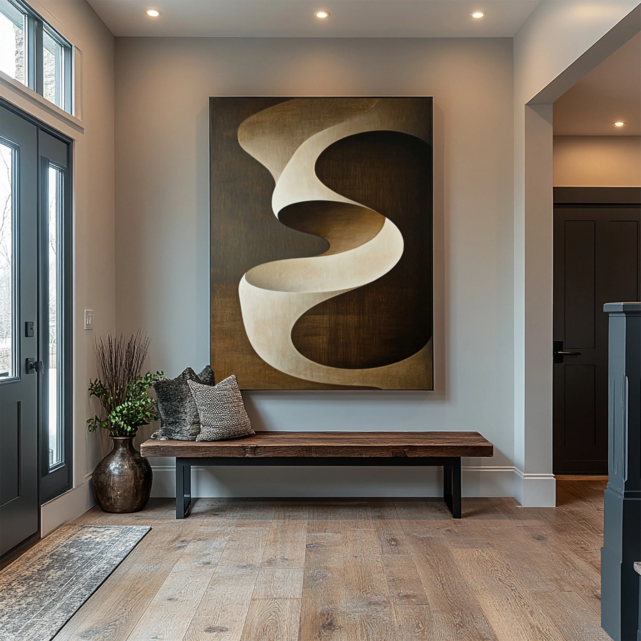 Quiet Motion: Minimalist Abstract with Gentle Brown Swirl #BGA 296