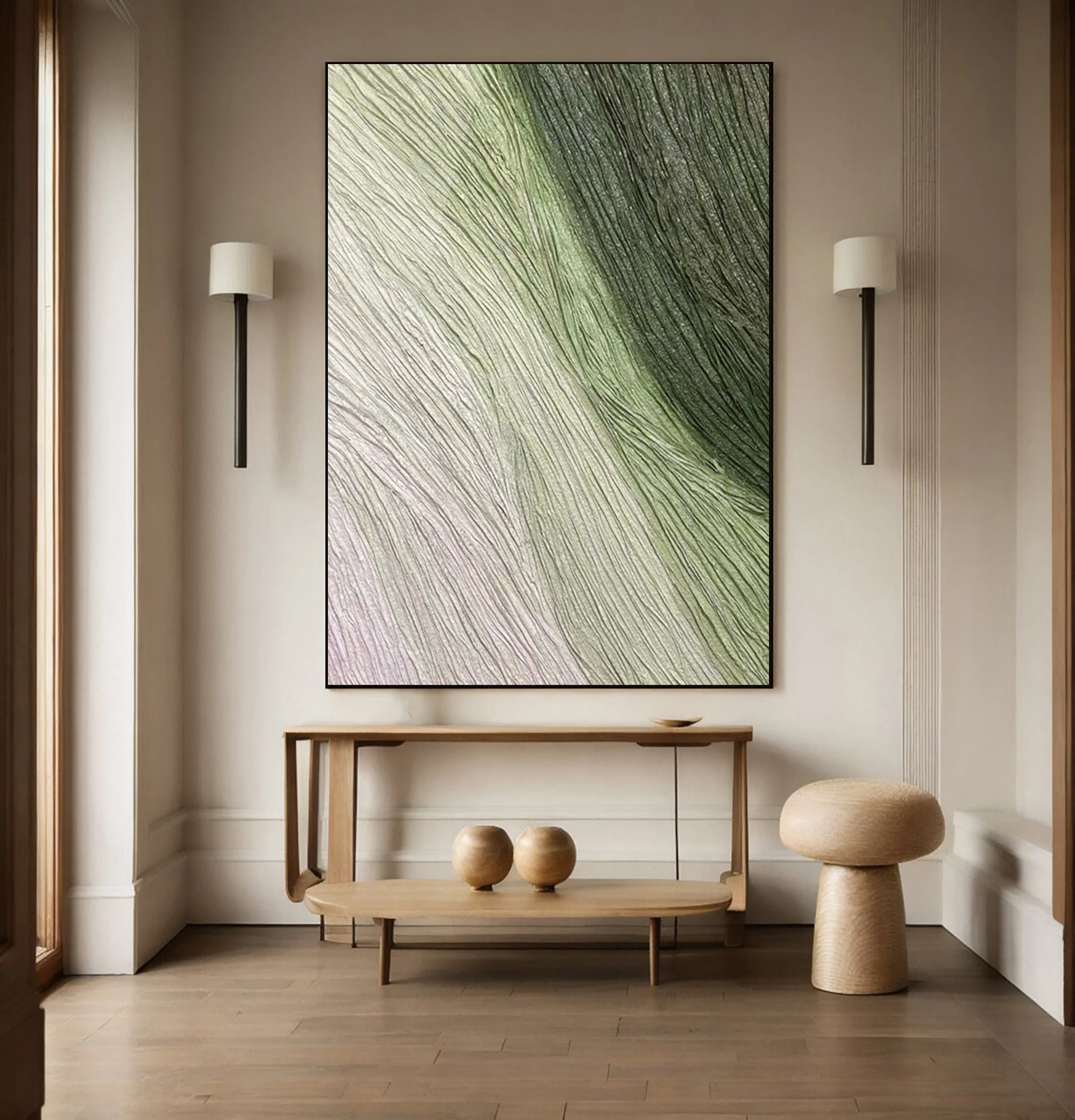 Green Modern Abstract Art with Tactile Flowing Lines #BGA 351