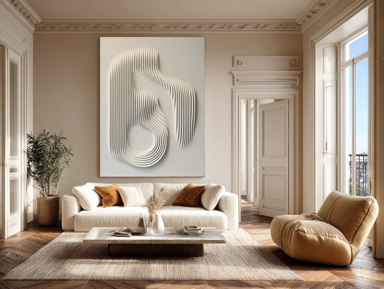 Minimalist White Line Sculpture Art for Modern Interiors #WG 079
