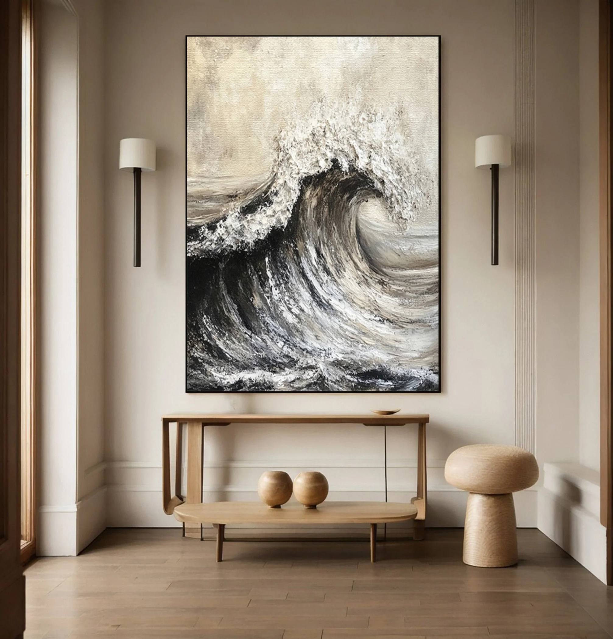 Dramatic Textured Wave Painting with Crashing White Foam #BGA 349