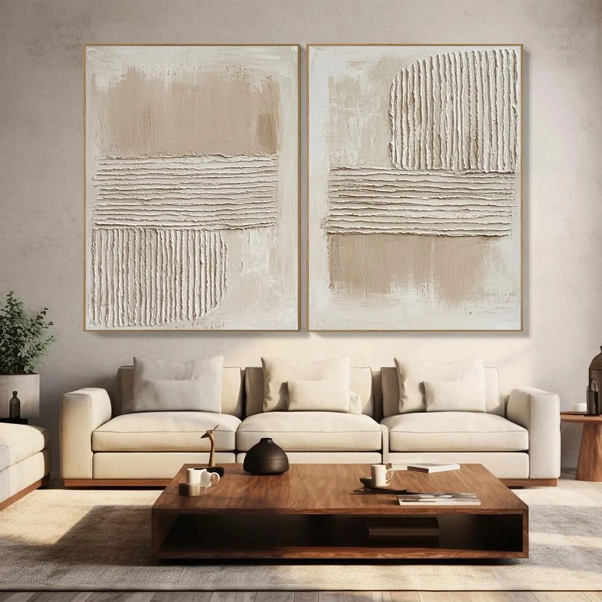 Contemporary Neutral Canvas with Horizontal and Arced Layers #BGA 325