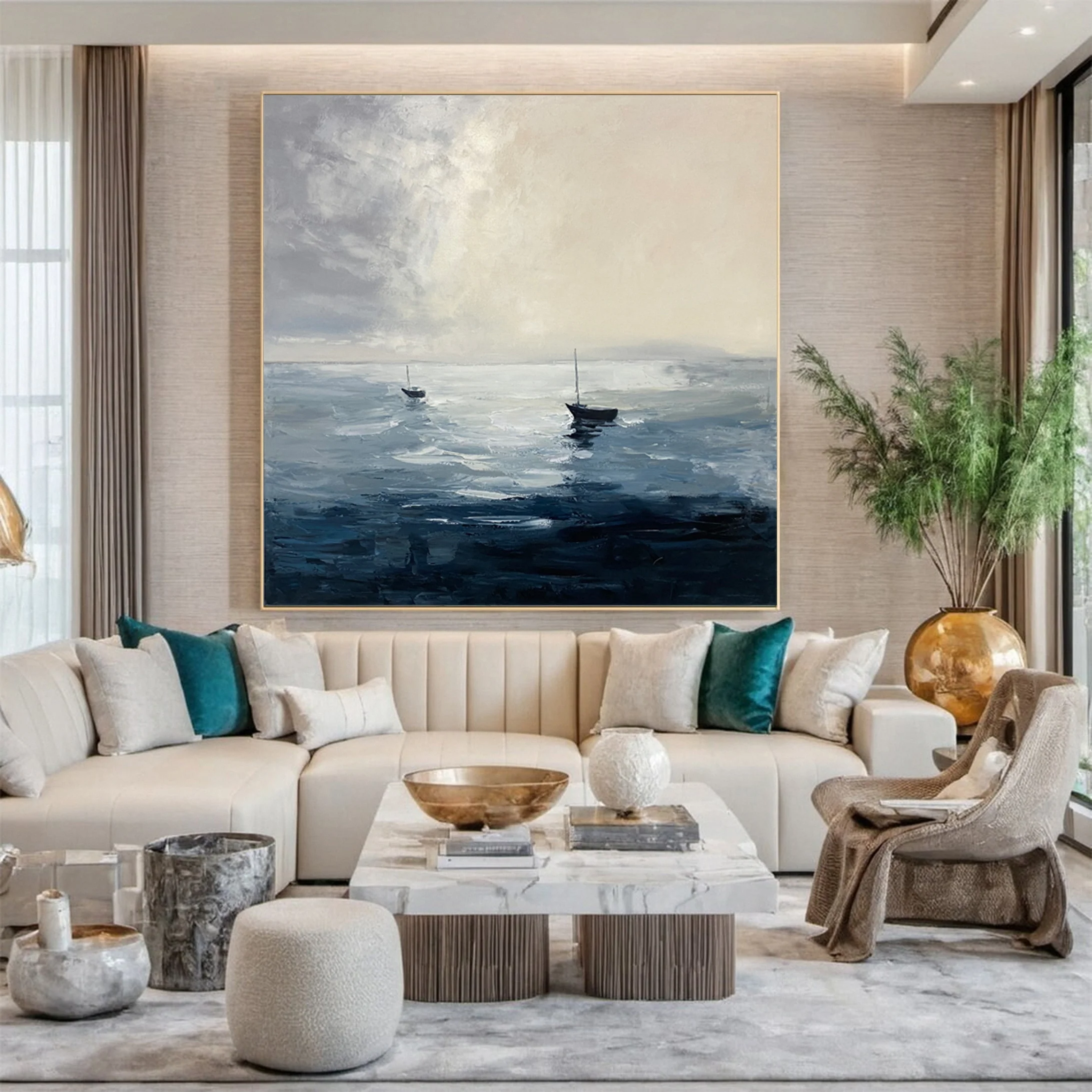 Modern Seascape with Two Sailboats Under an Overcast Sky #BGA 365