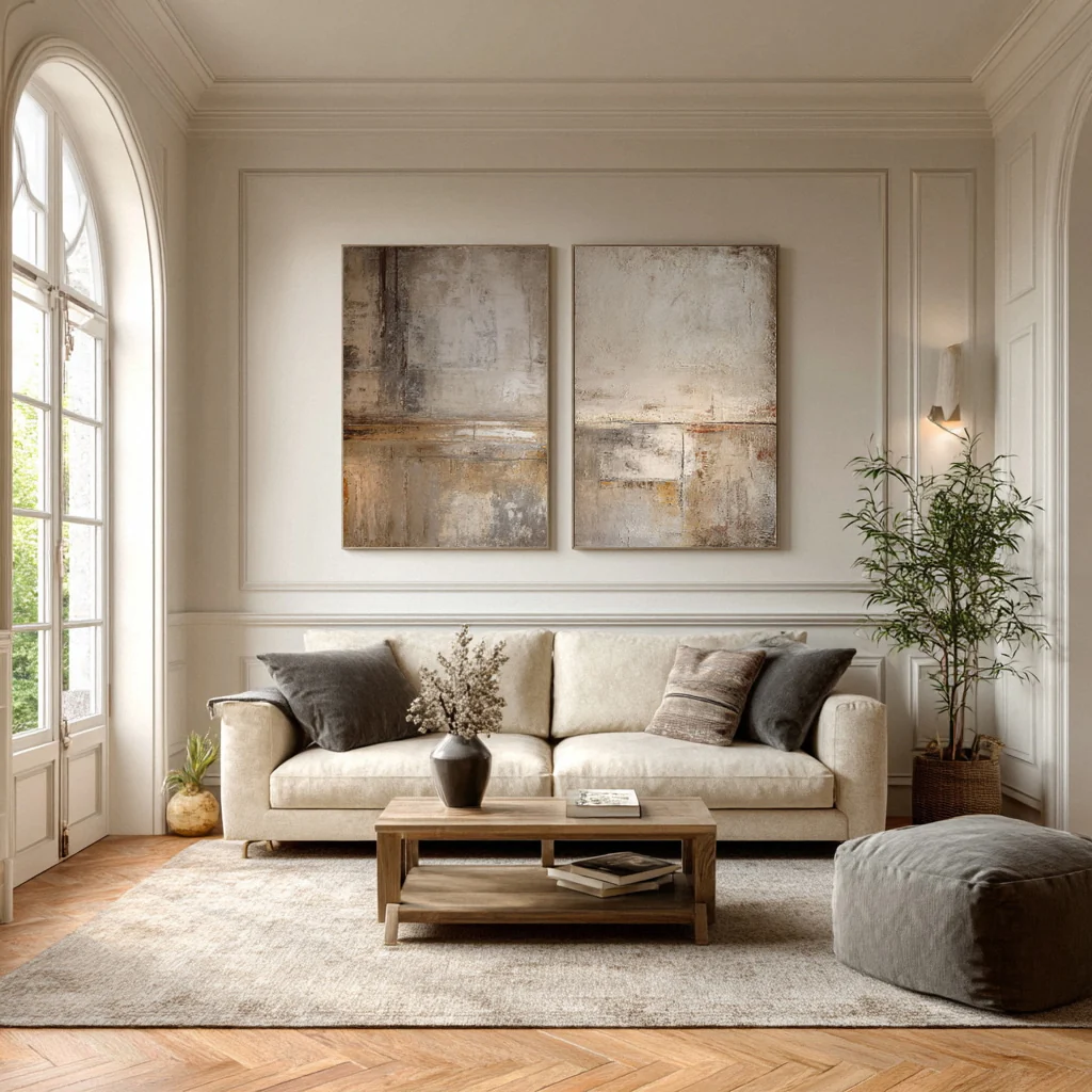 Large Abstract Wall Art Beige & Brown Set of 2  #WG 013