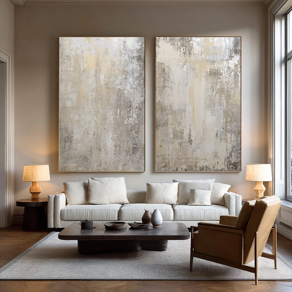 Neutral Abstract Wall Art Duo for Modern Living Room Set of 2 #WG 002