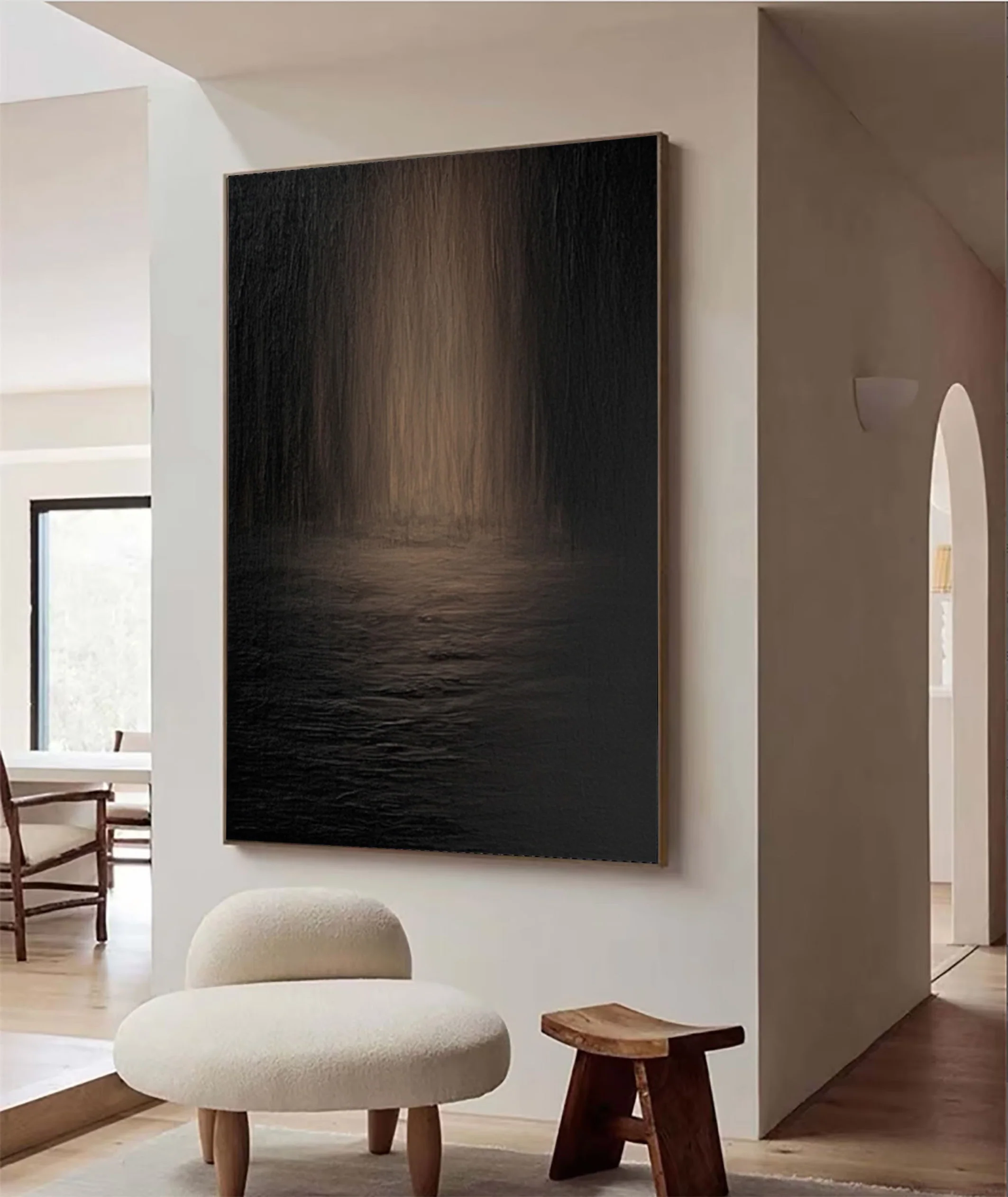 Modern Minimalist Painting of Dark Water and Blurred Depths #BGA 284