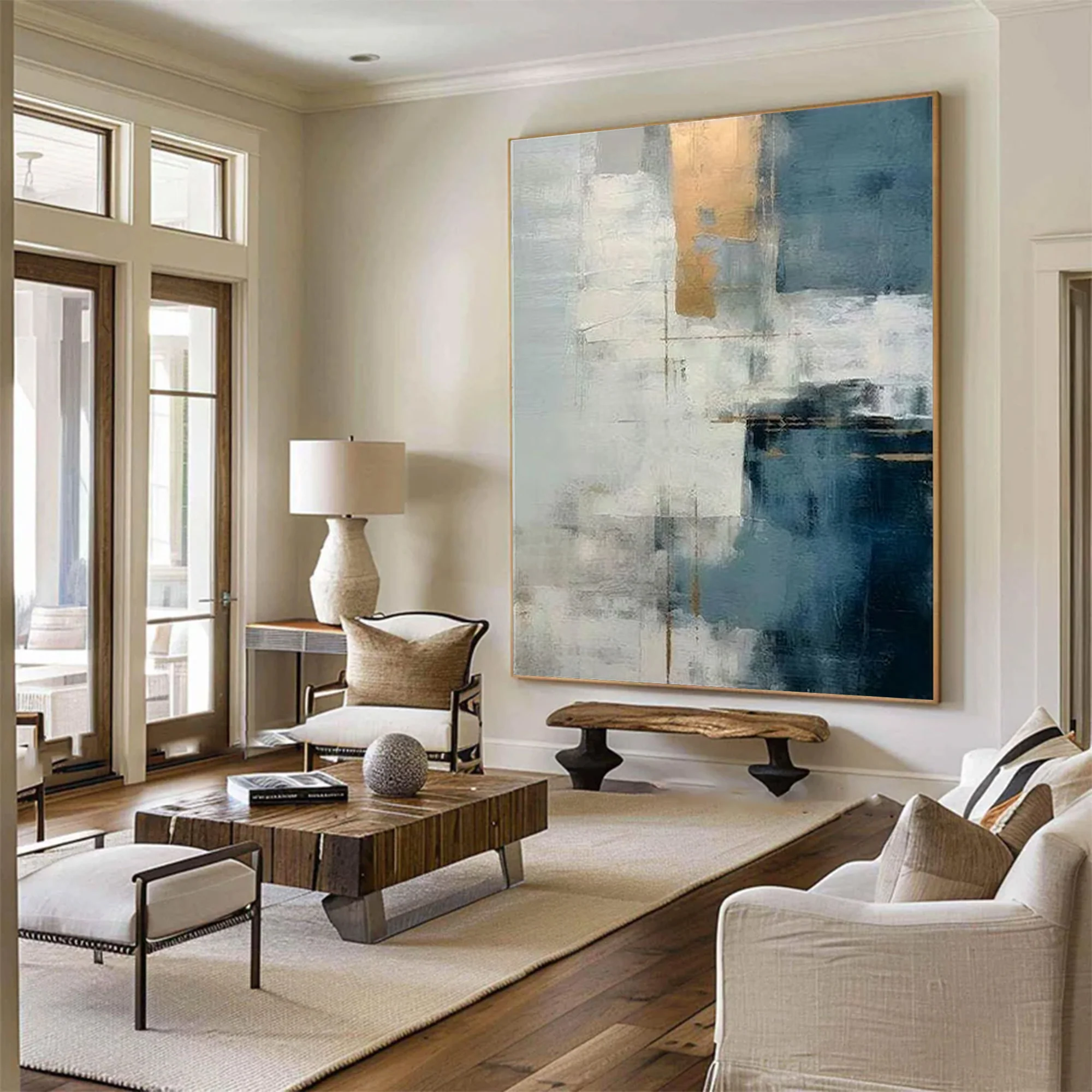 Large Abstract Blue Gold Art | MuroArt #WGA 003