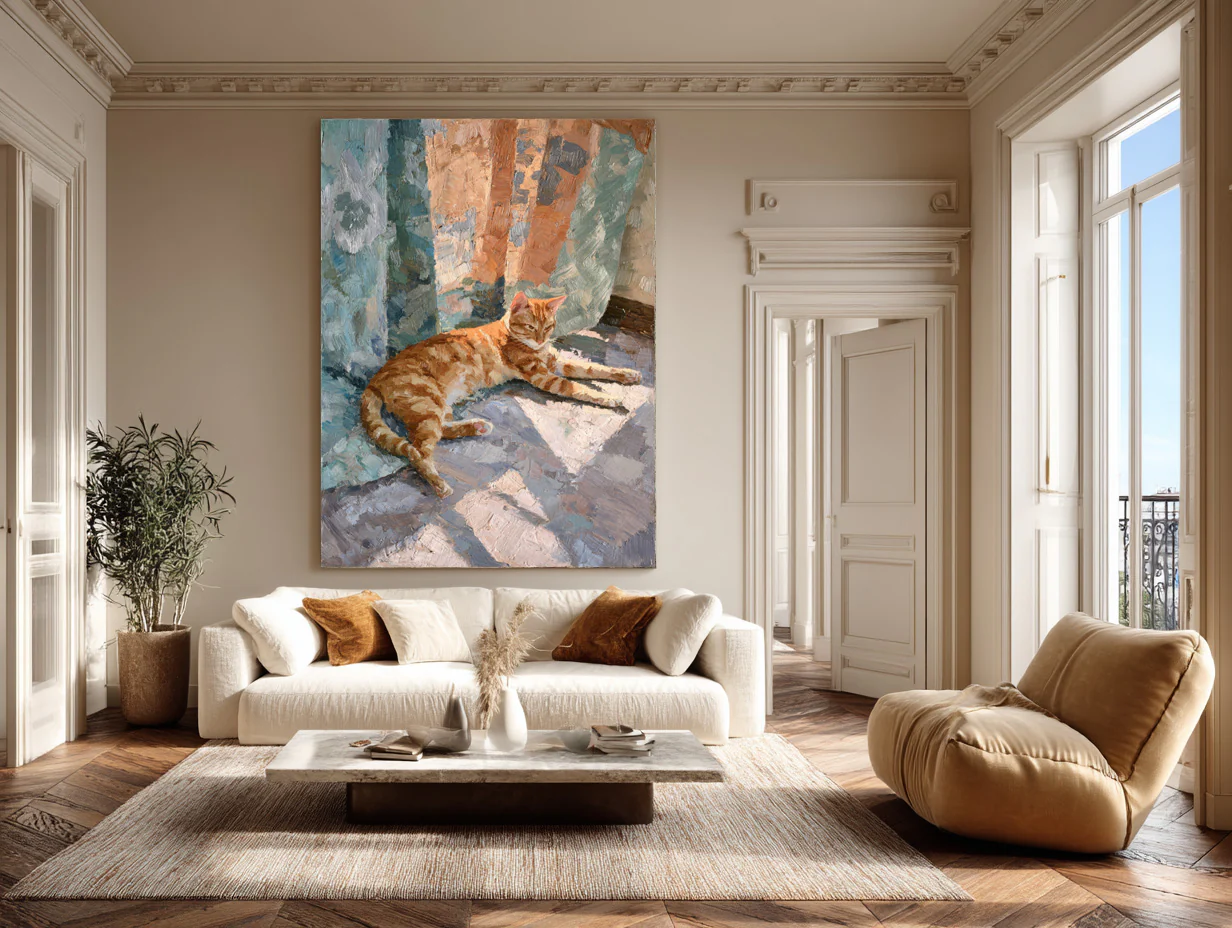 Textured Relief Art Reclining Cat Statement Piece #WG 052