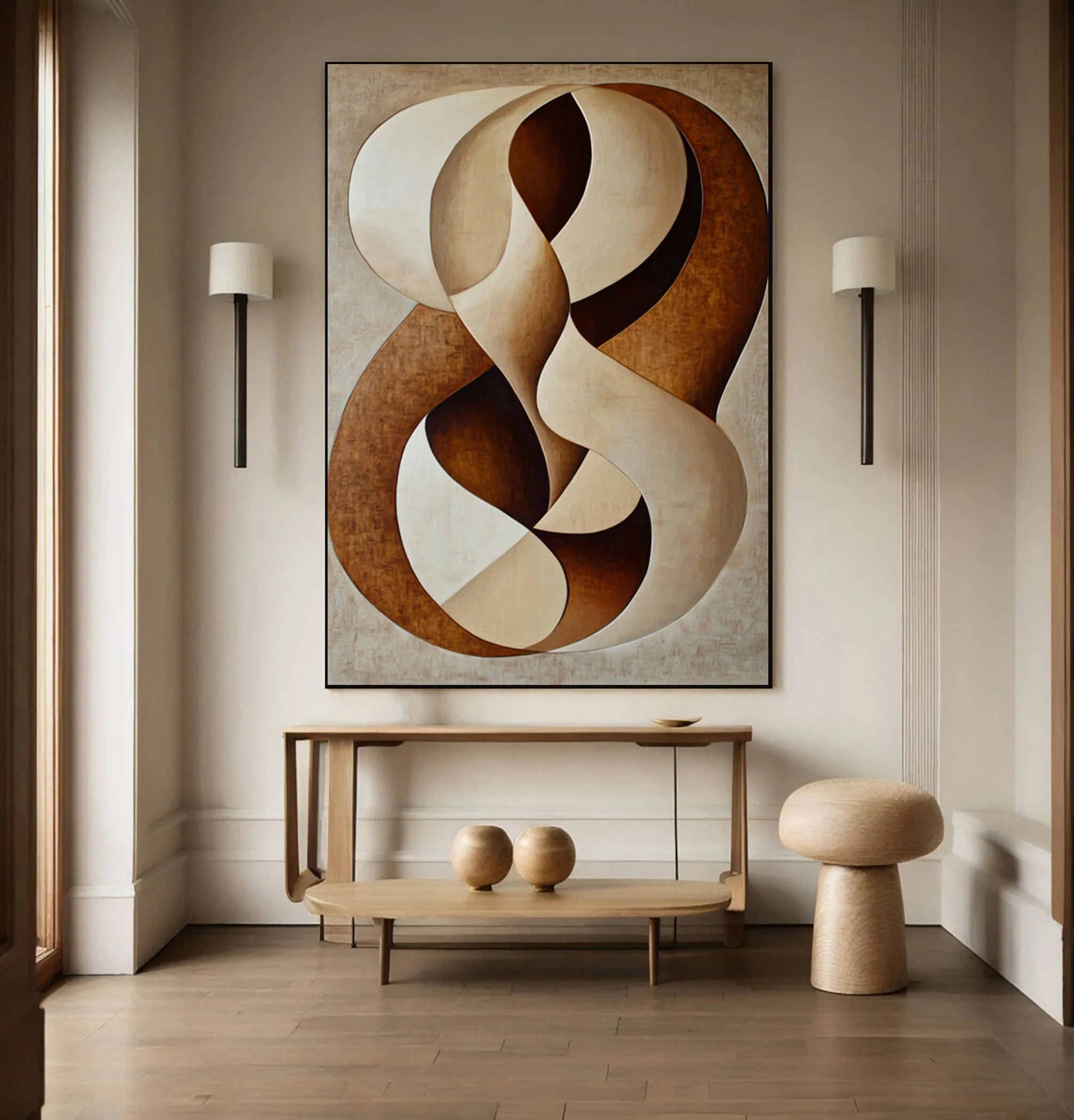 Neutral Flow: Modern Abstract with Interlocking Organic Shape #BGA 295