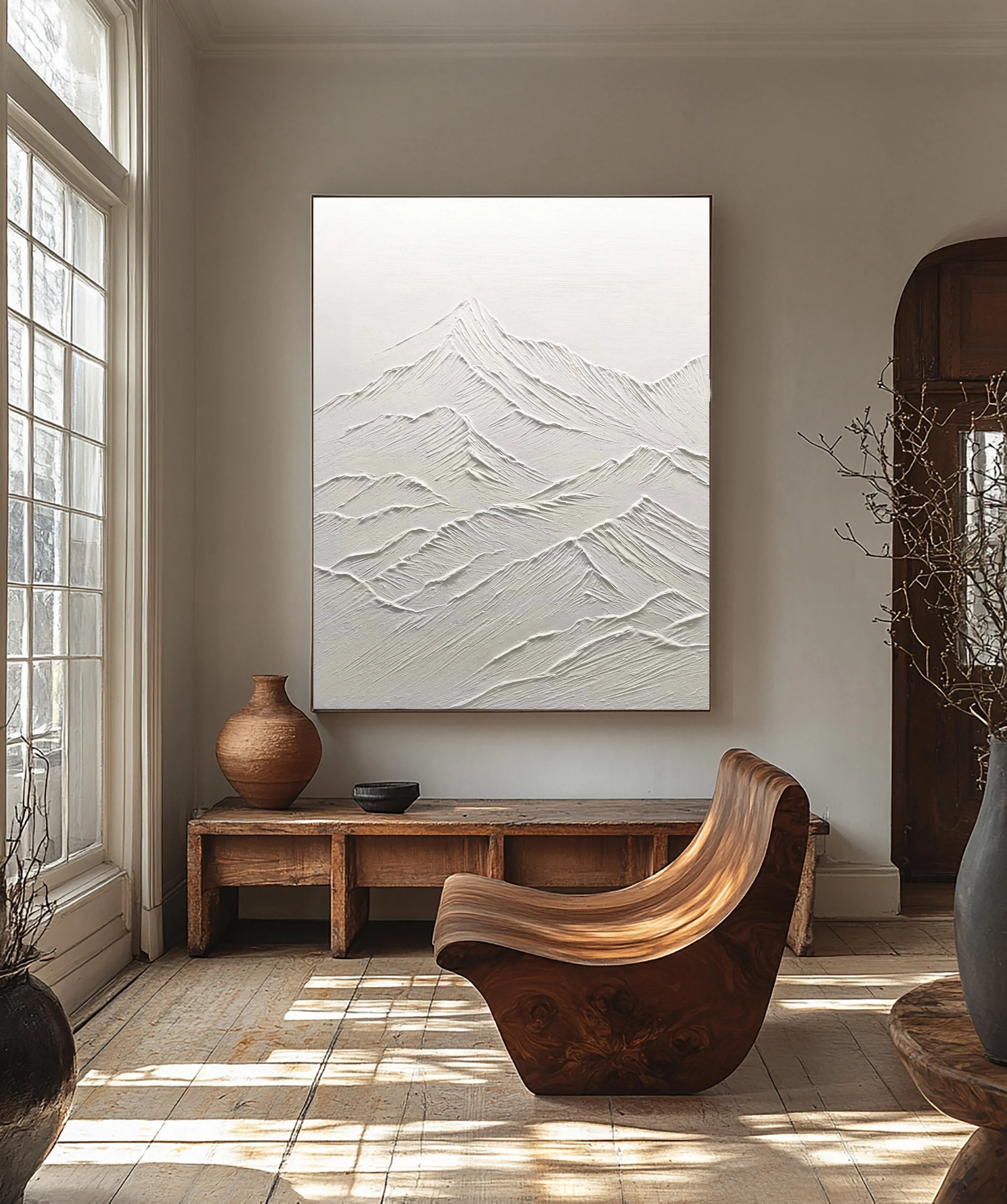 Modern Abstract Canvas with Textured White Ridges and Valleys #BGA 344