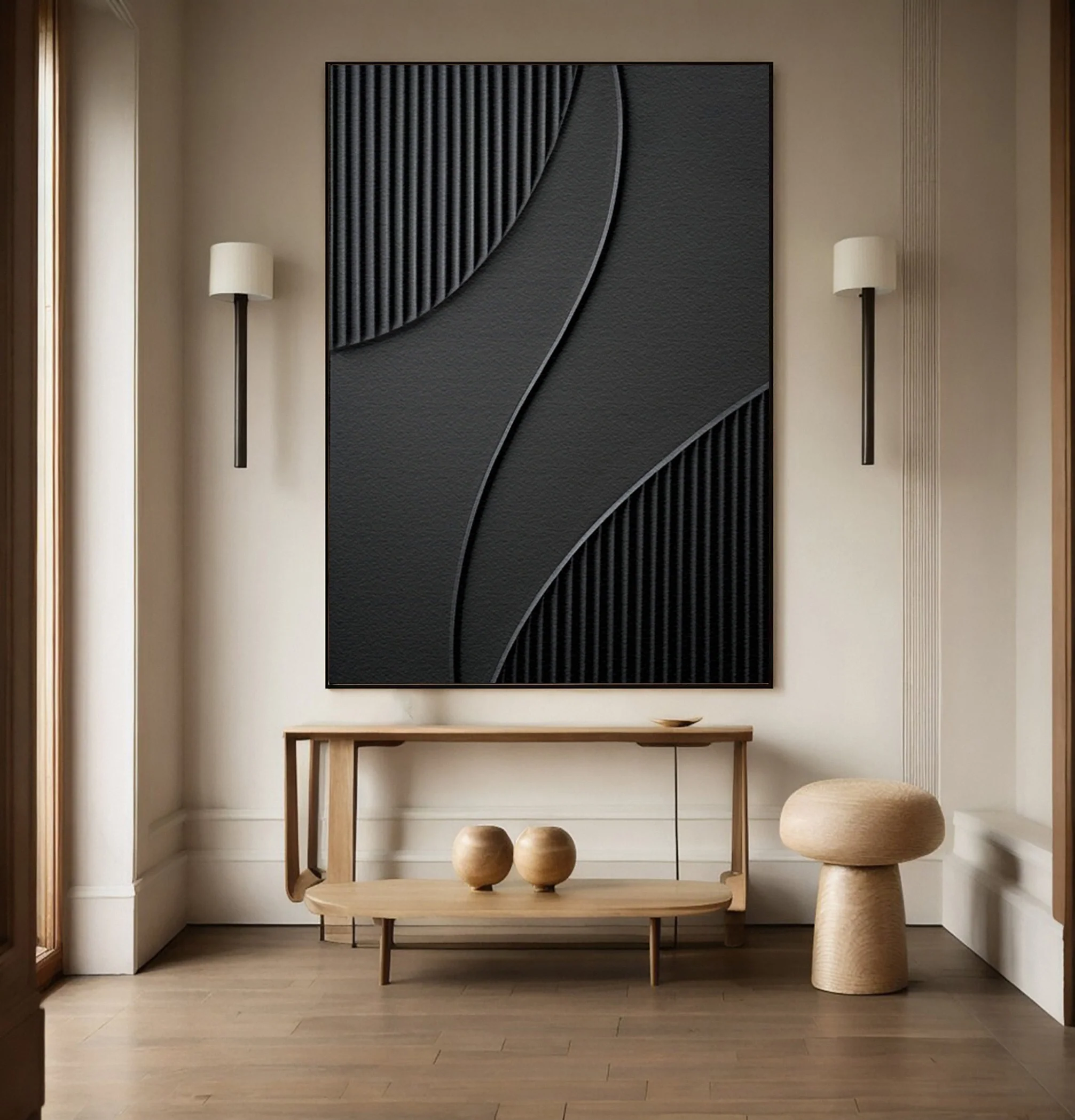 Modern Abstract with Vertical Striations and Black Bands #BGA 329
