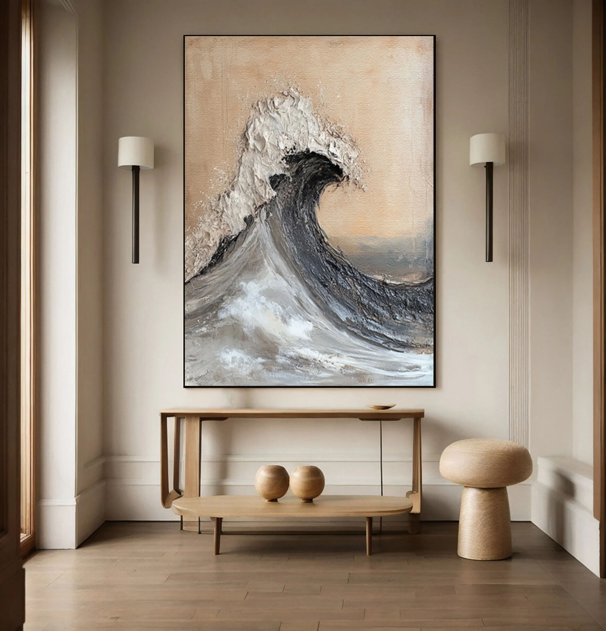 Modern Textured Seascape Canvas with Powerful Cresting Wave #BGA 348