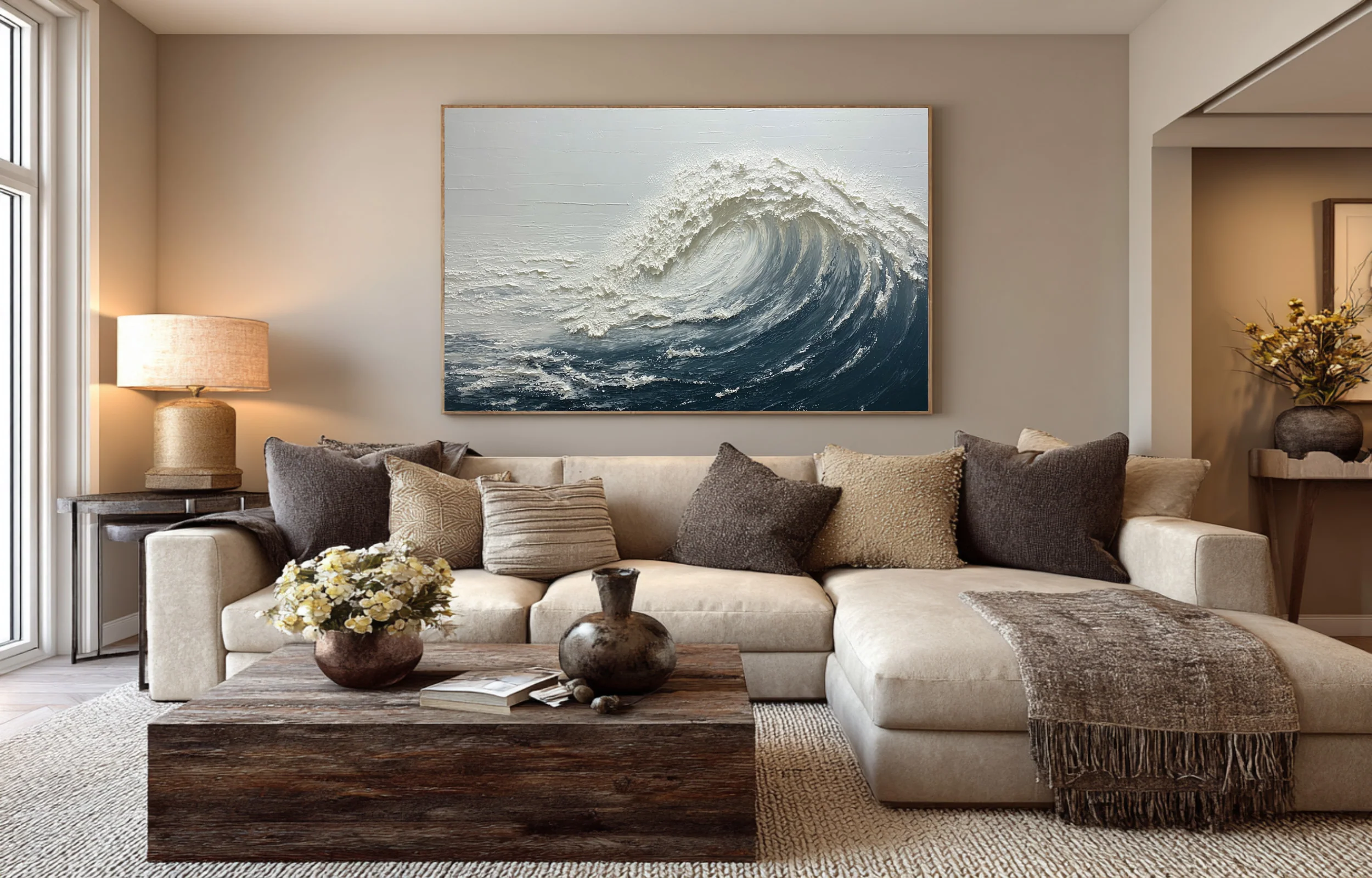 Abstract Seascape Art Blue White Waves Decor #WG 059