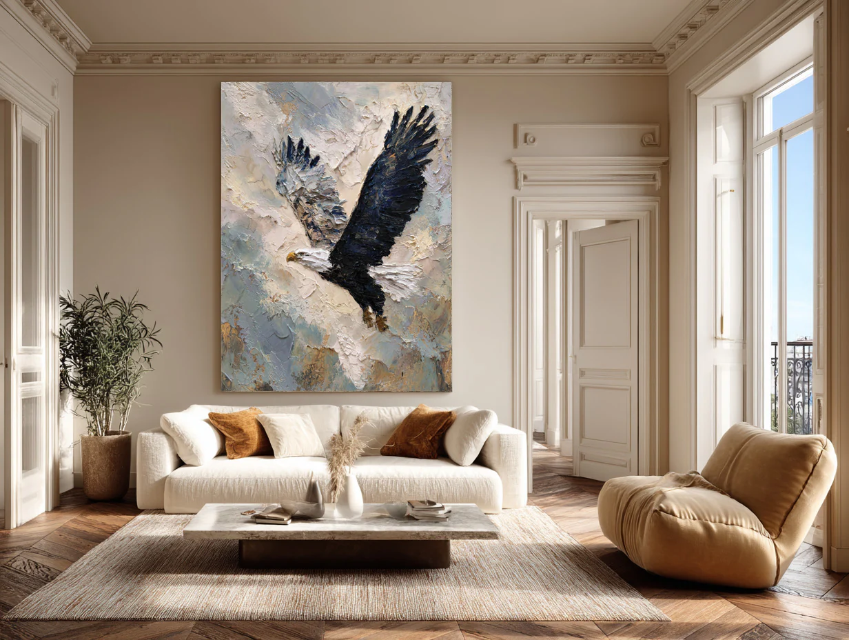 Textured Relief Art Eagle in Flight Statement Piece #WG 049