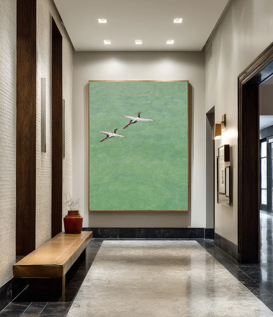 Elegant Bird Art on Green Textured Background #WG 084