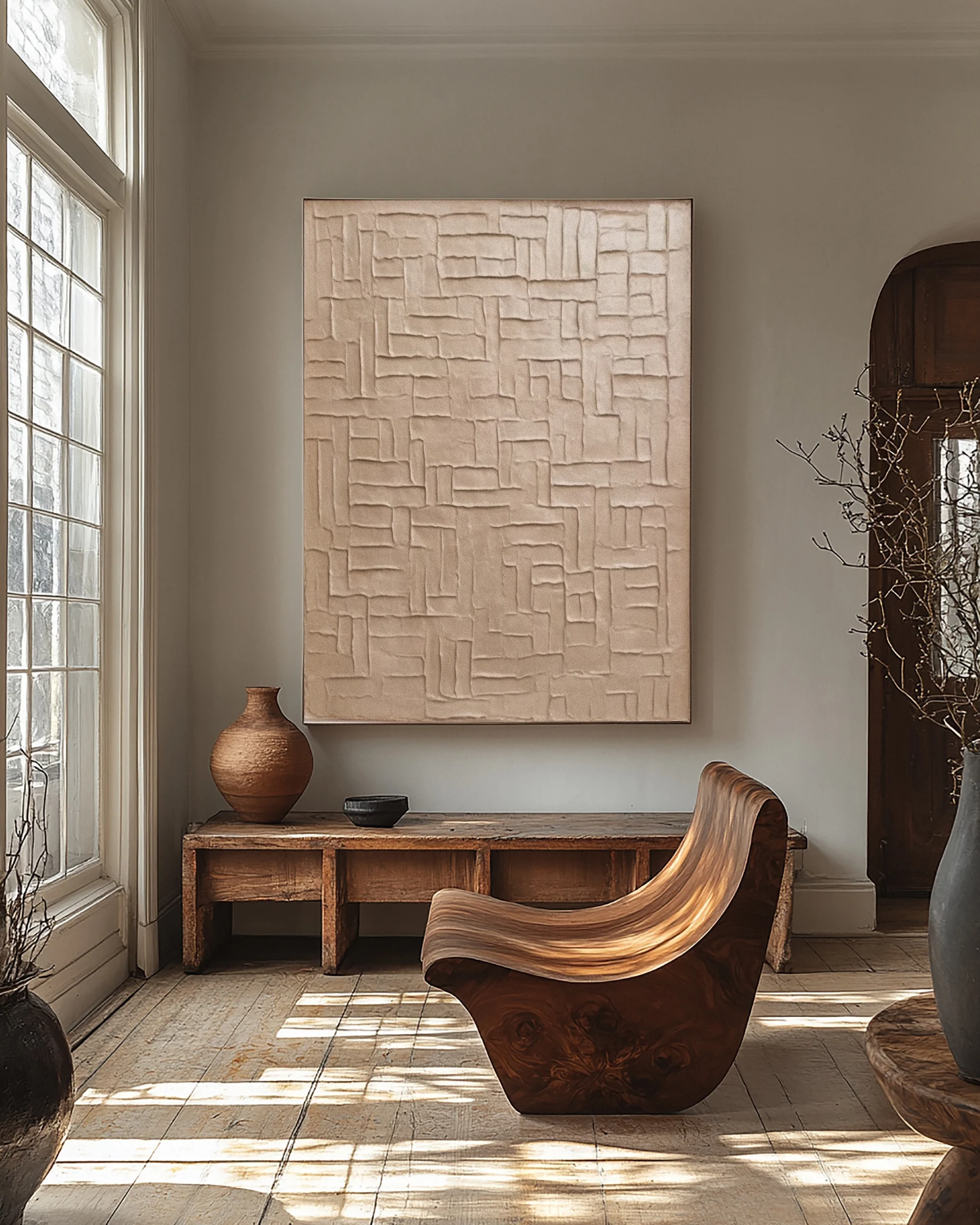 Modern Abstract Canvas with Textured Interlocking Forms #BGA 308