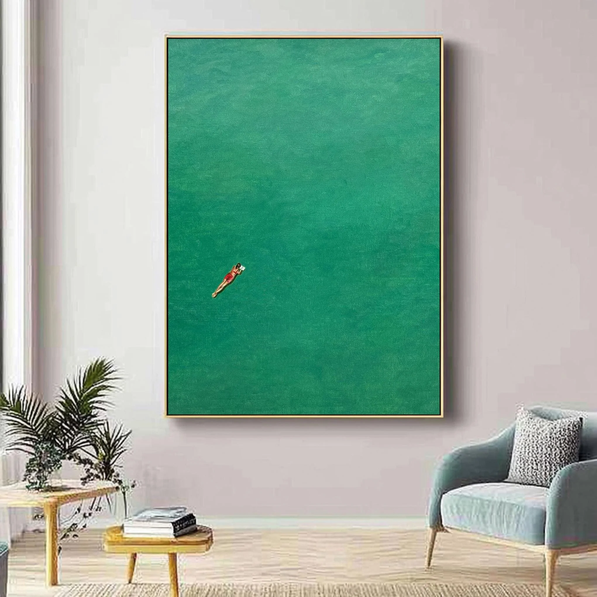 Serene Overhead Depiction of a Diver in Light Green Water #BGA 368