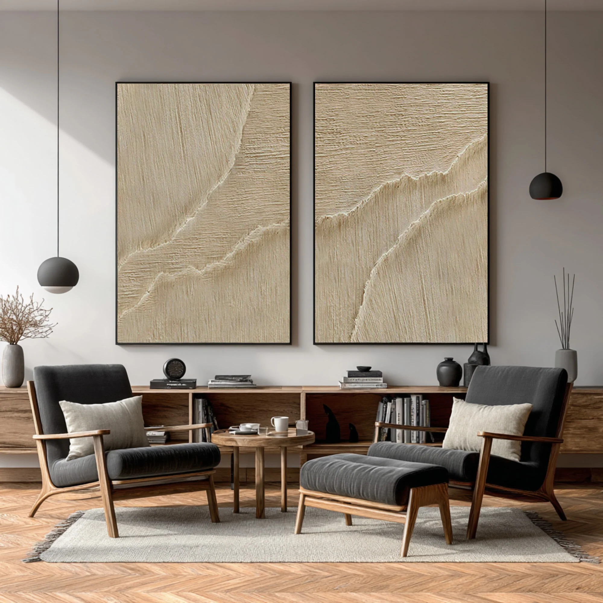 Paired Cream Relief Paintings Modern Wall Gallery Decor #WG 071