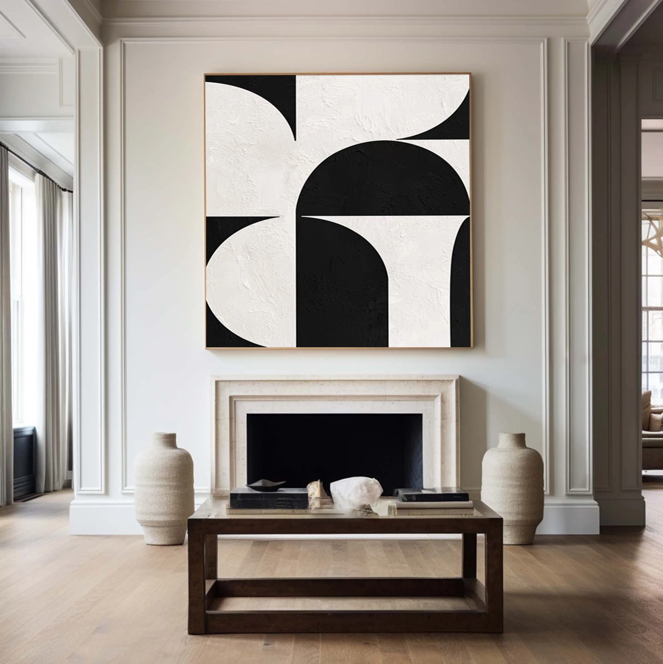Minimalist Black and White Abstract, Textured Geometric Art #BGA 249