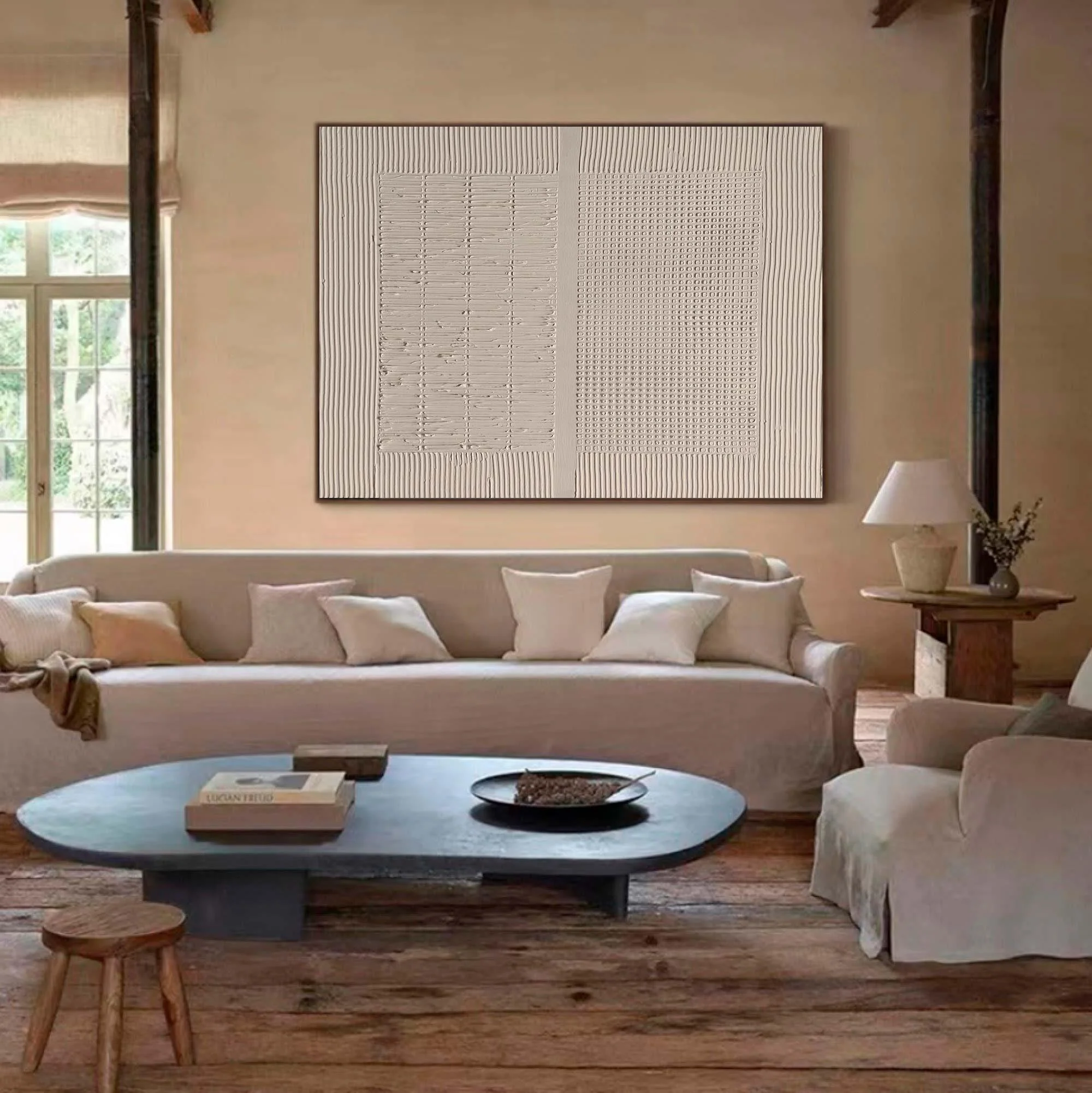 Modern Relief Art White Beige Large Wall Decor #WG 053