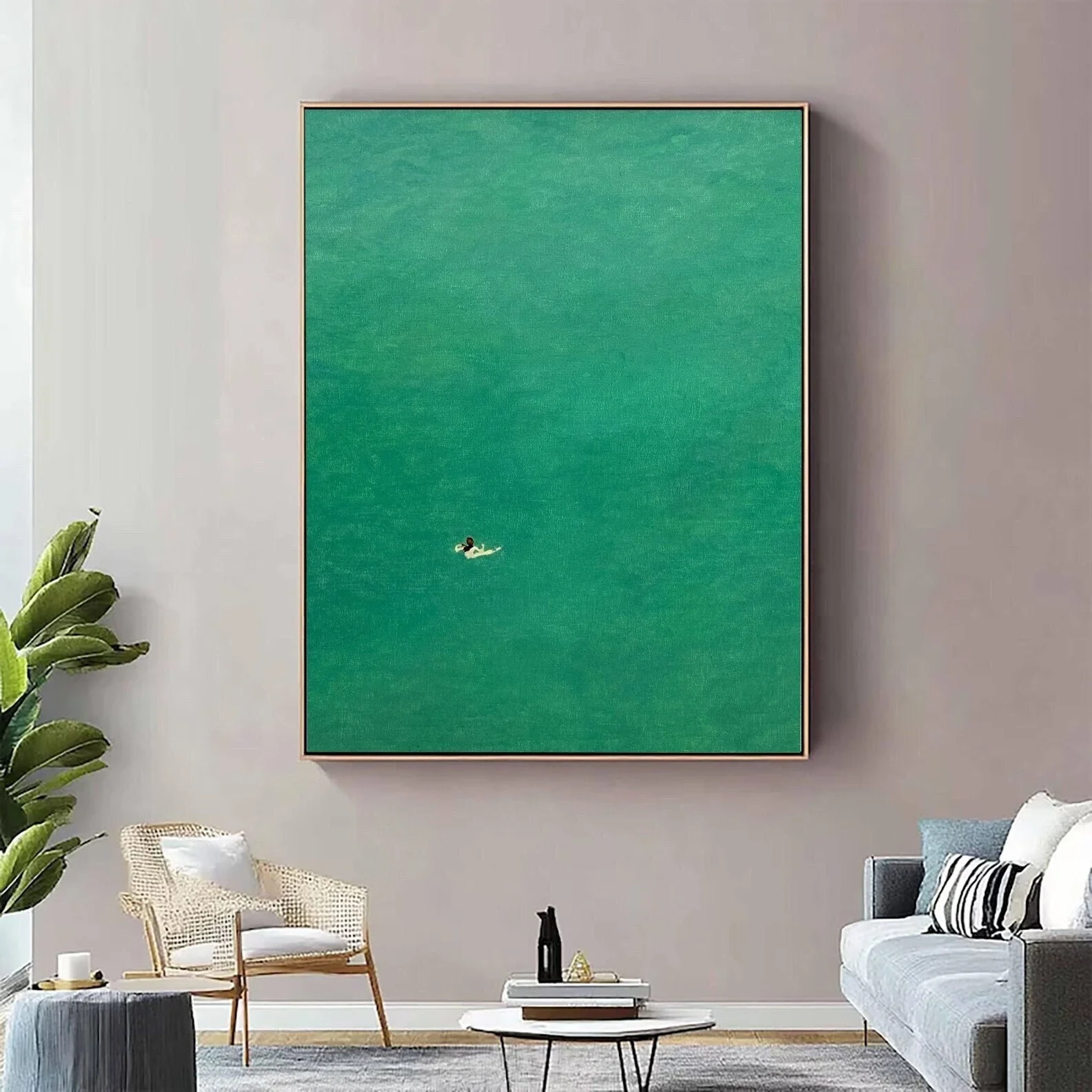 Contemporary Art of a Swimmer on Green Waters from Above #BGA 369