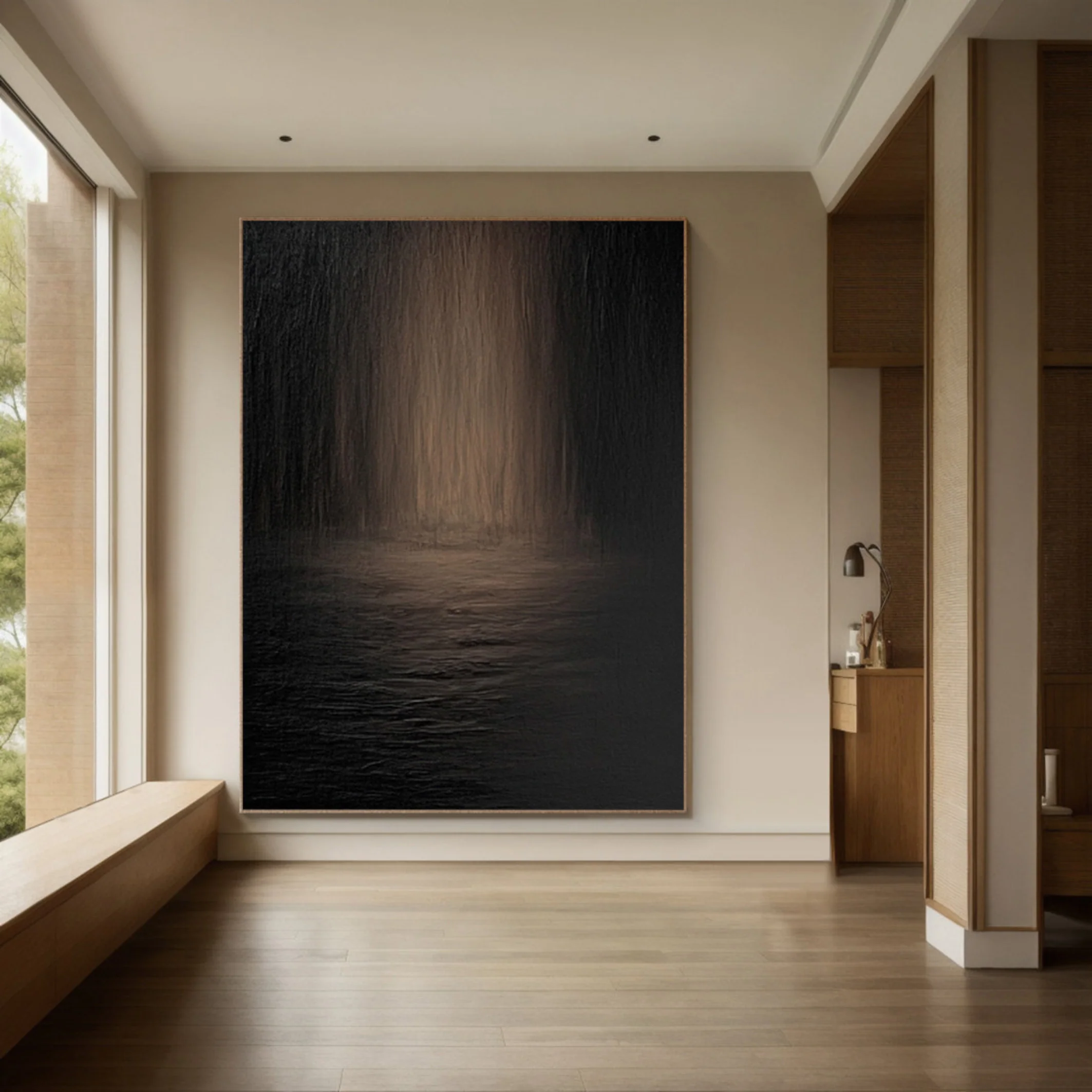 Modern Minimalist Painting of Dark Water and Blurred Depths #BGA 284