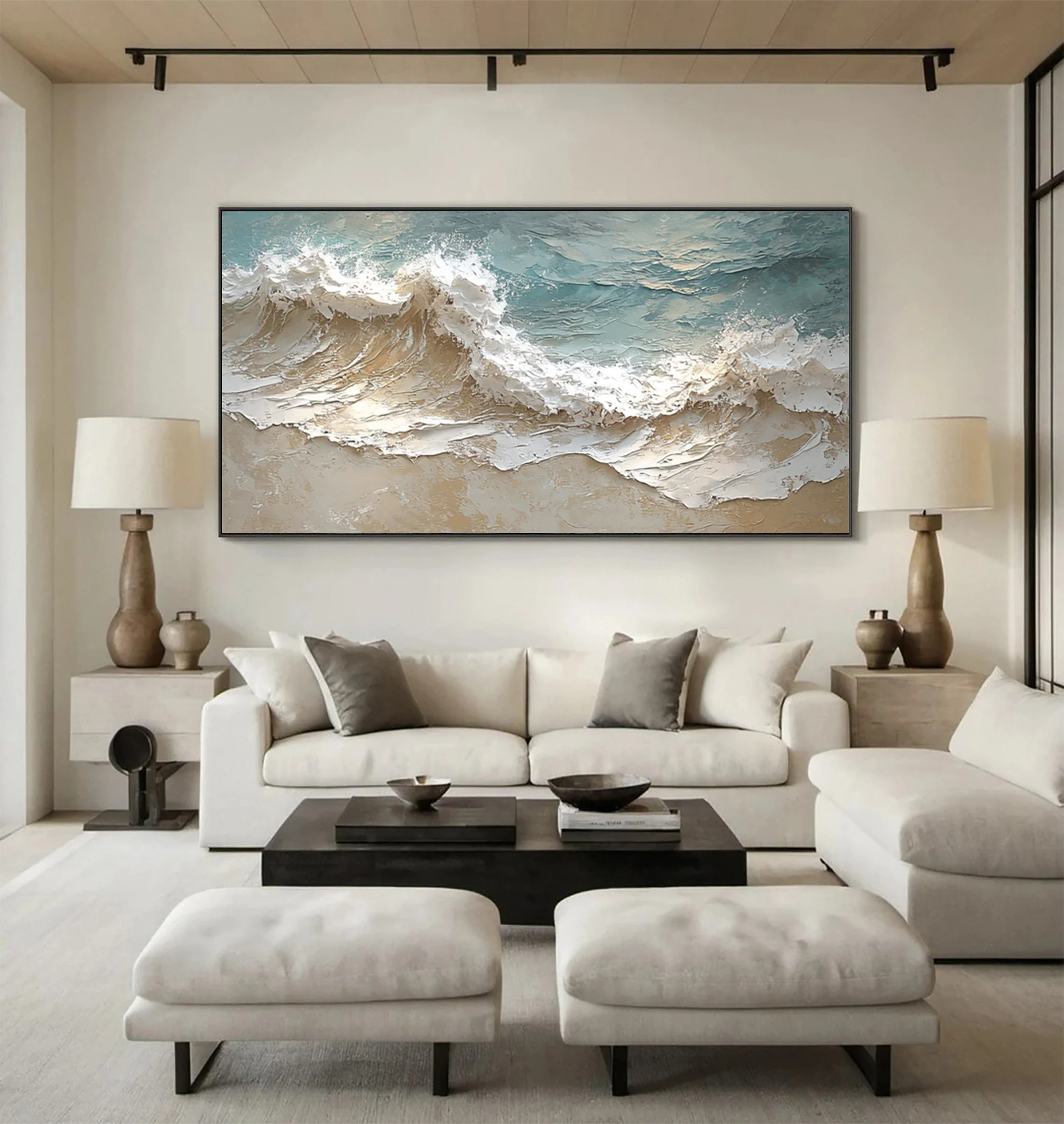 Coastal Abstract Wall Art Oversized Wave Painting Home #WG 037