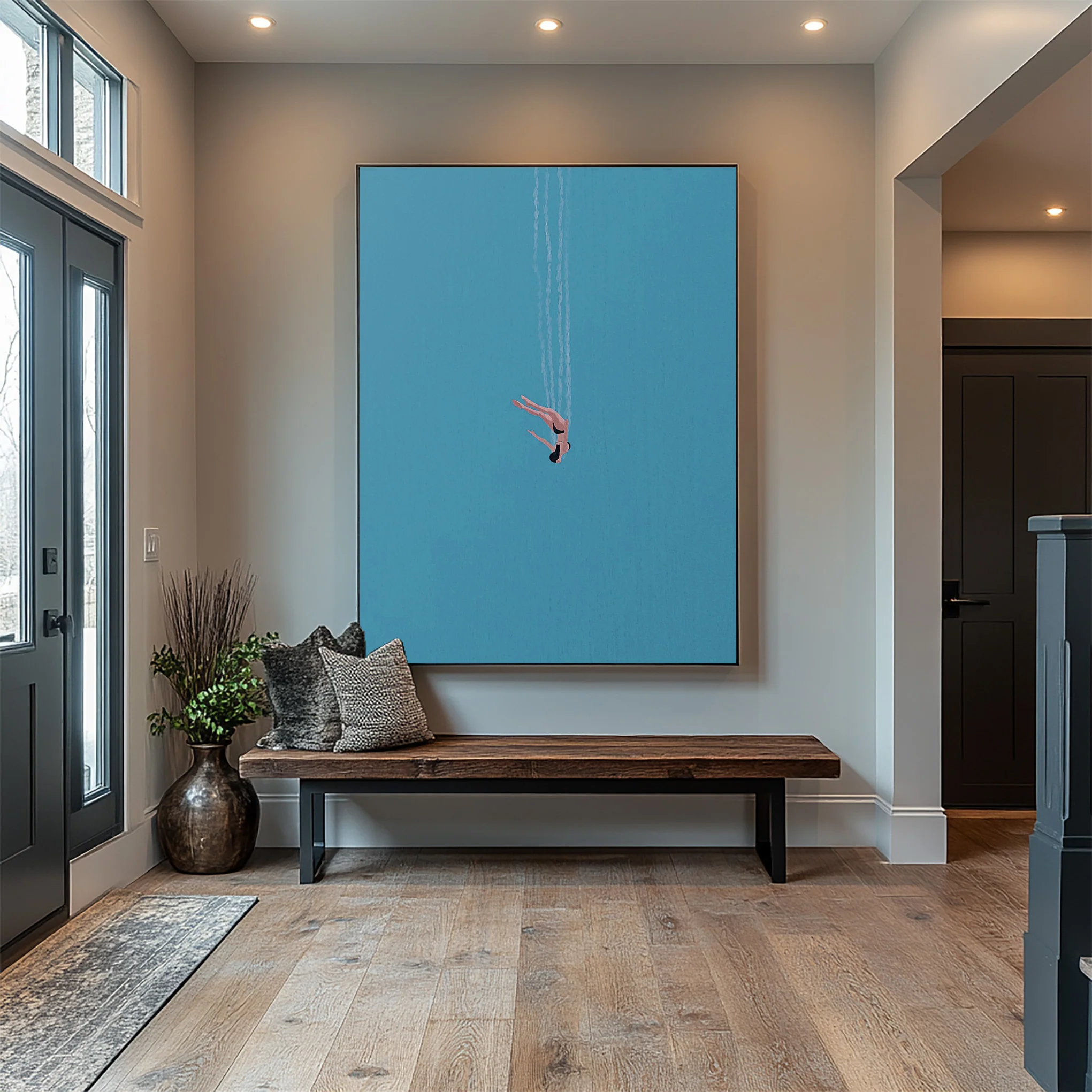 The Diver Motion Art Contemporary Blue Painting #WG 095
