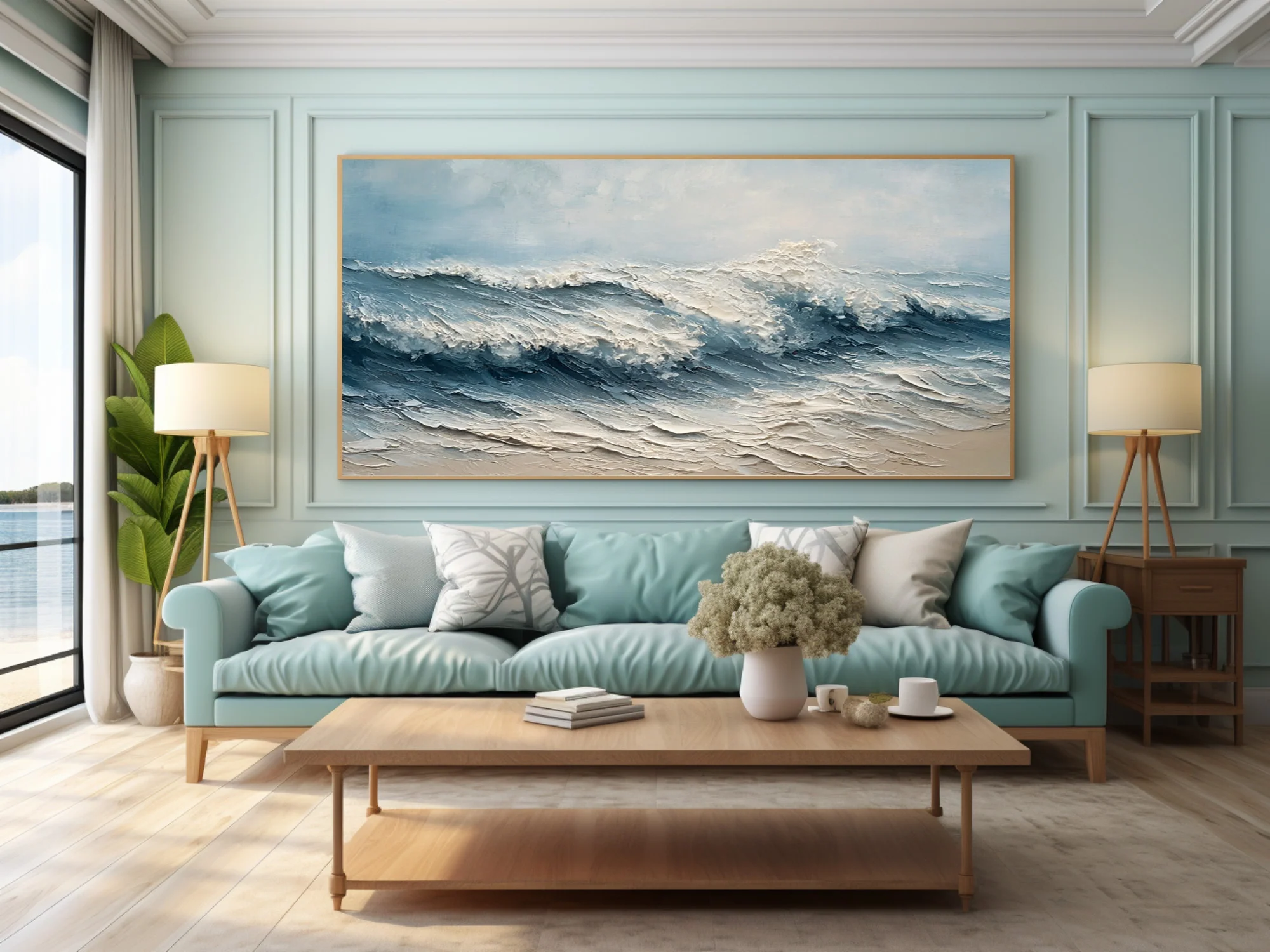 Blue & White Wave Wall Art for Contemporary Style #WG 008