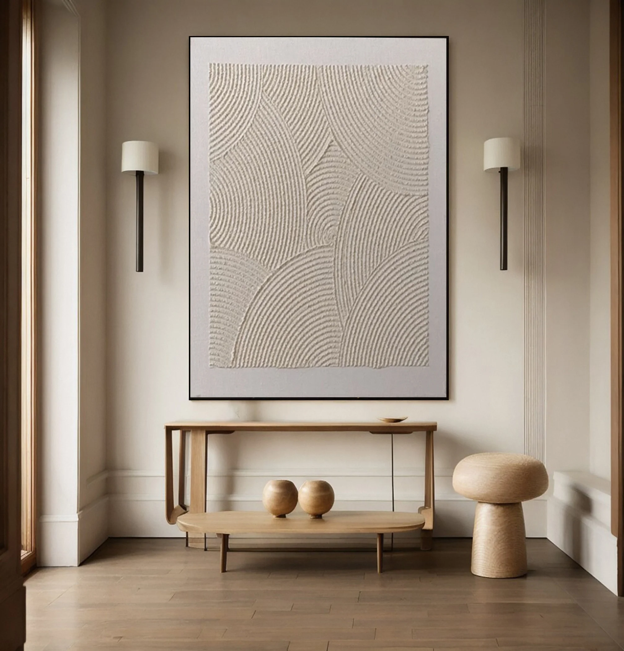 Minimalist Neutral Art with Textured Emanating Curves #BGA 315