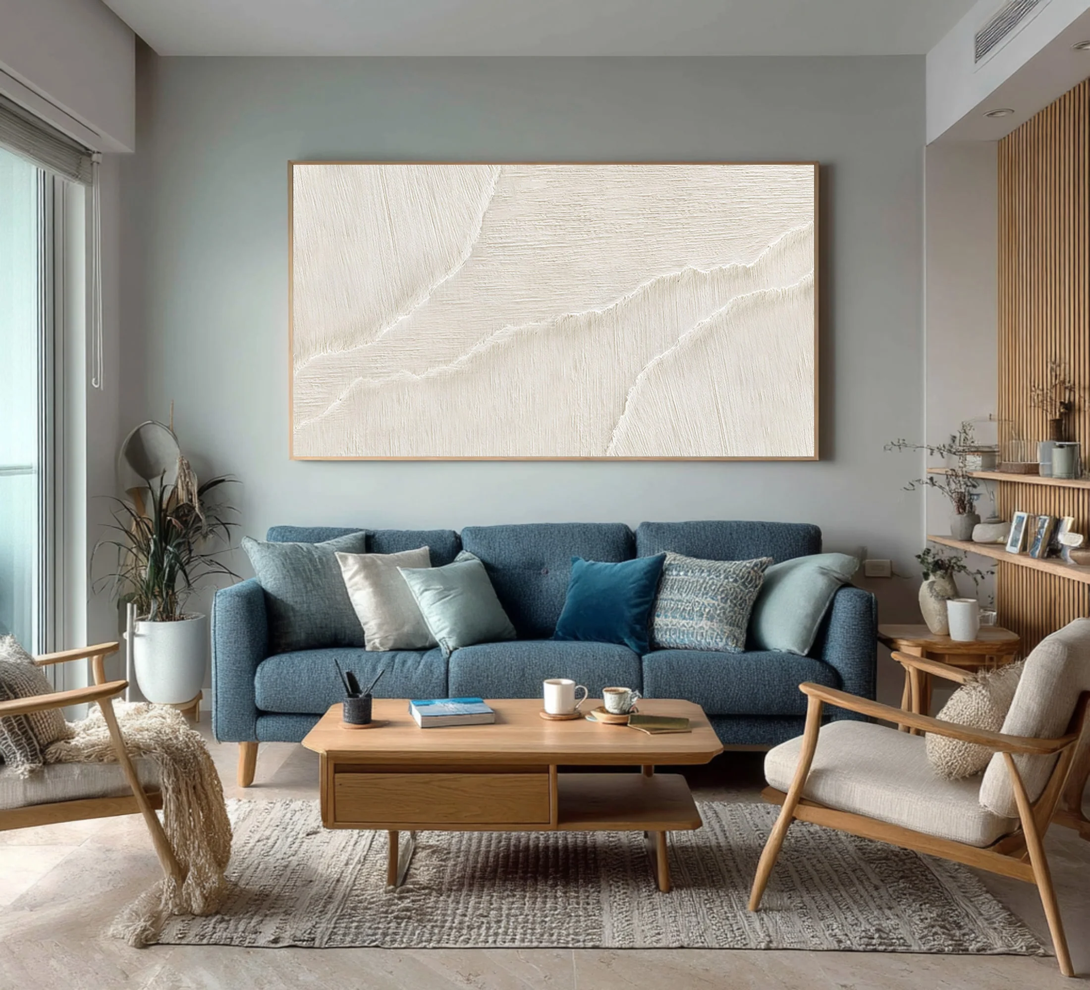 Contemporary Textured Abstract | Off-White Living Room Art #WG 067