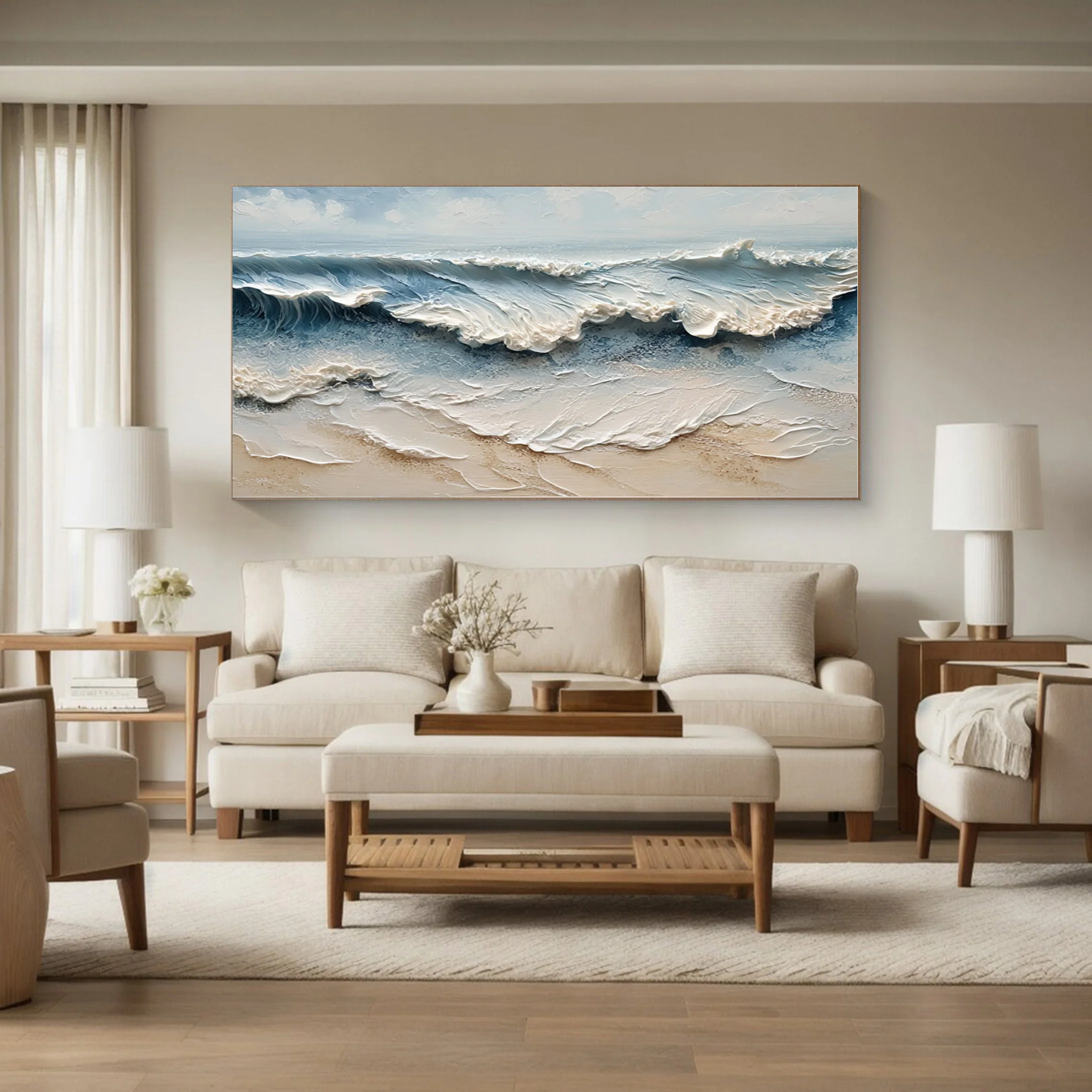 Blue & White Seascape Canvas Living Room Art  #WG 005