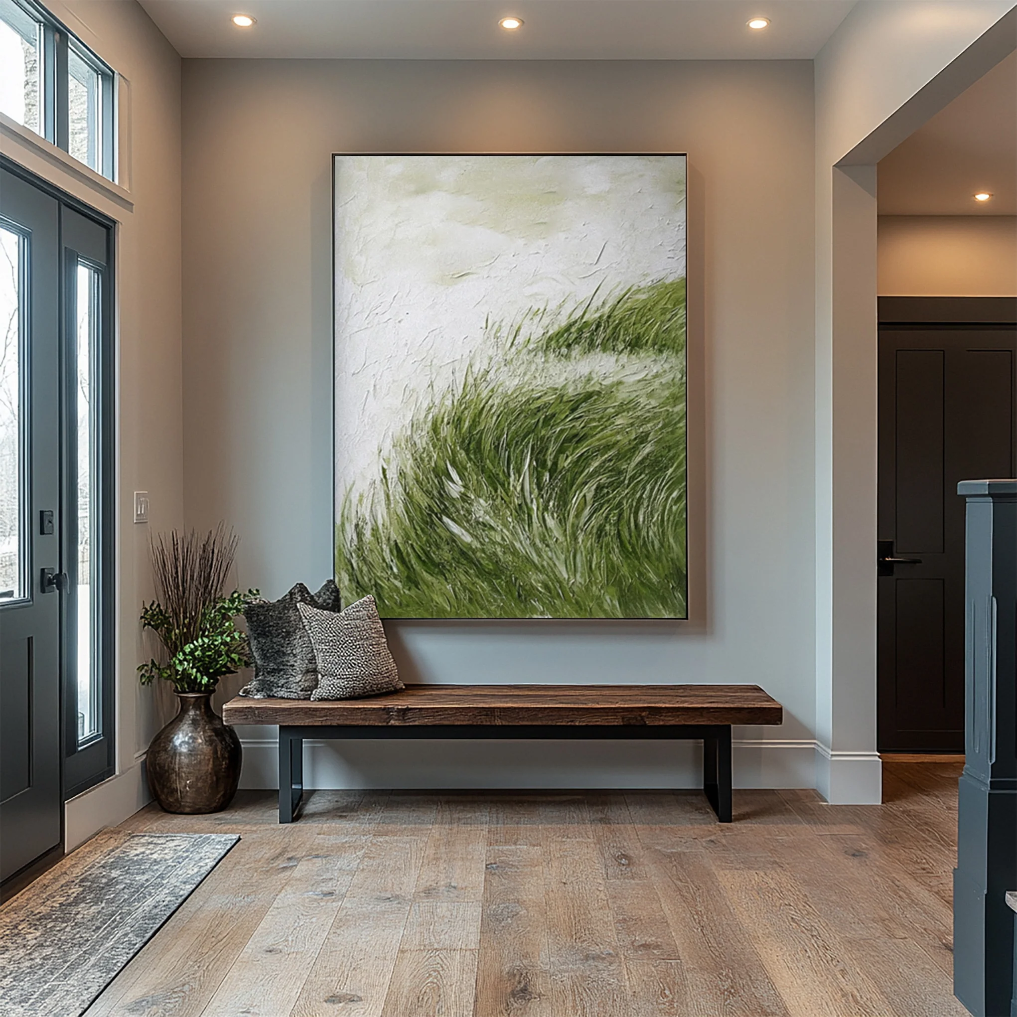 Modern Abstract Art with Green Blades Against a Soft Sky #BGA 360