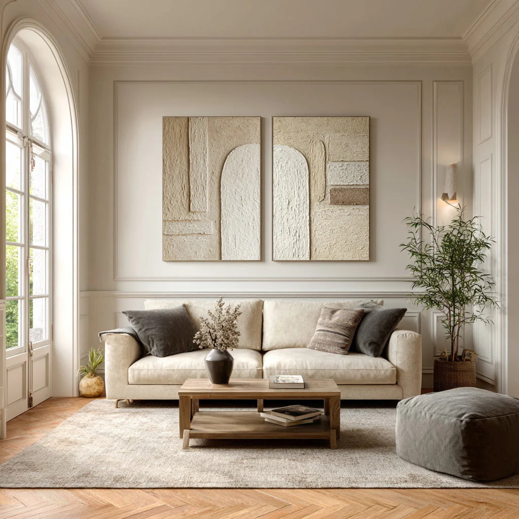 Arch Design Textured Canvas Pair Neutral Modern Decor #WG 040