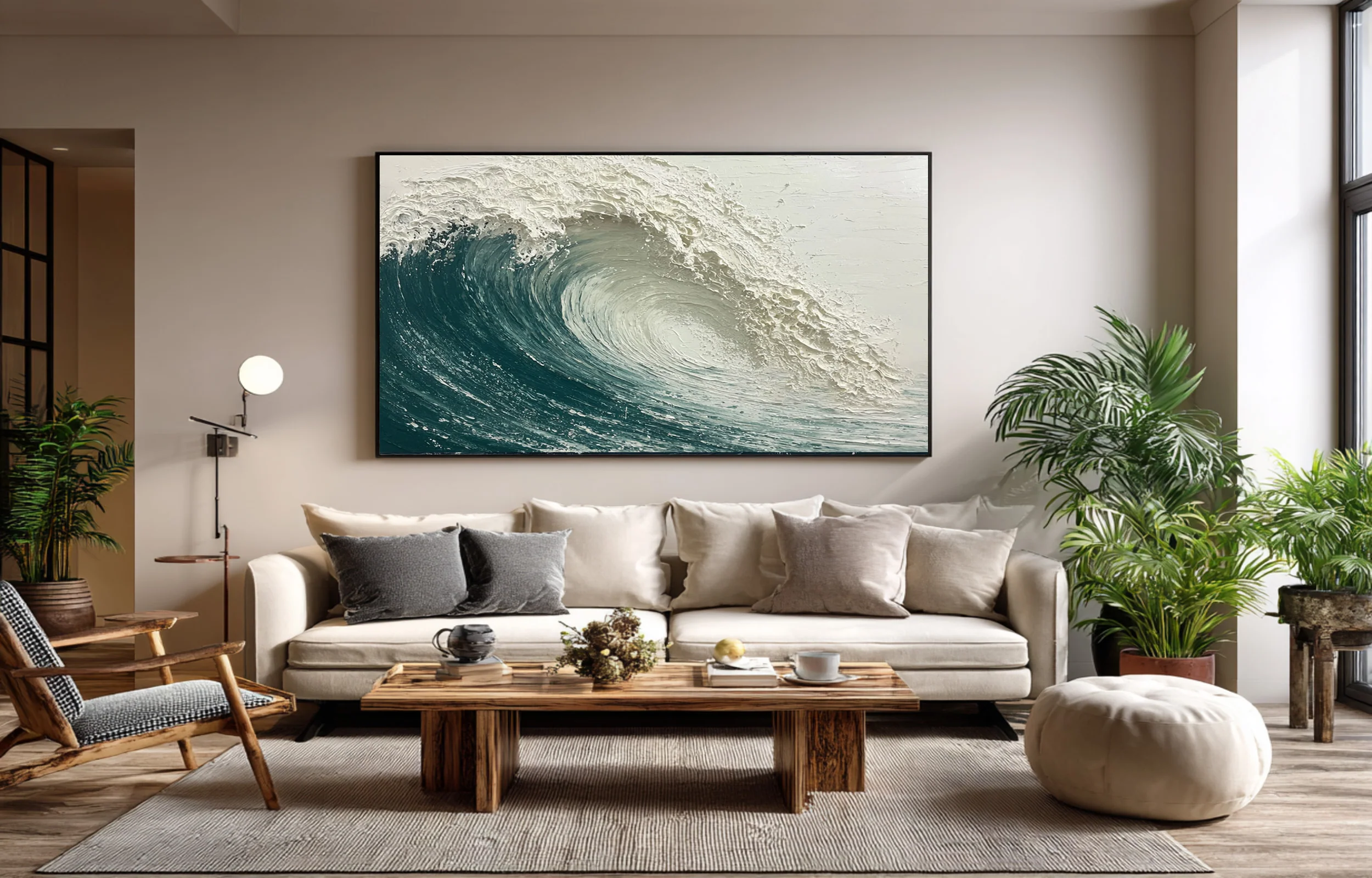 Dynamic Textured Art Modern Blue Wave Scene #WG 060