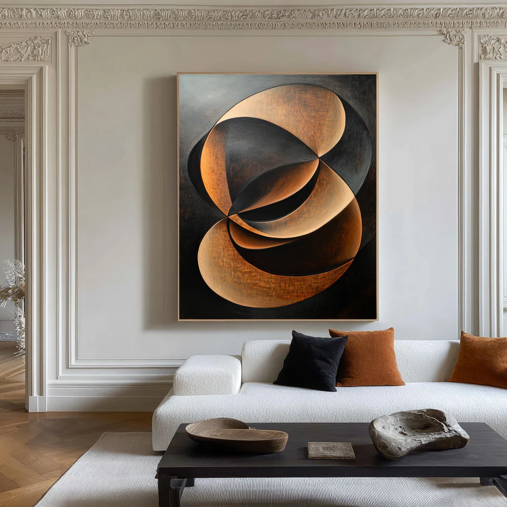 Metallic Swirl Abstract Art Bronze and Black Canvas #WG 094