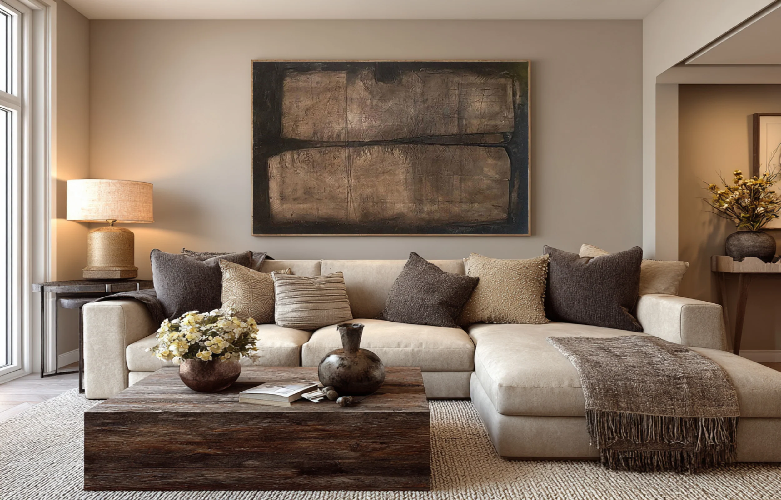 Large Textured Brown Abstract Art for Living Room #WG 076
