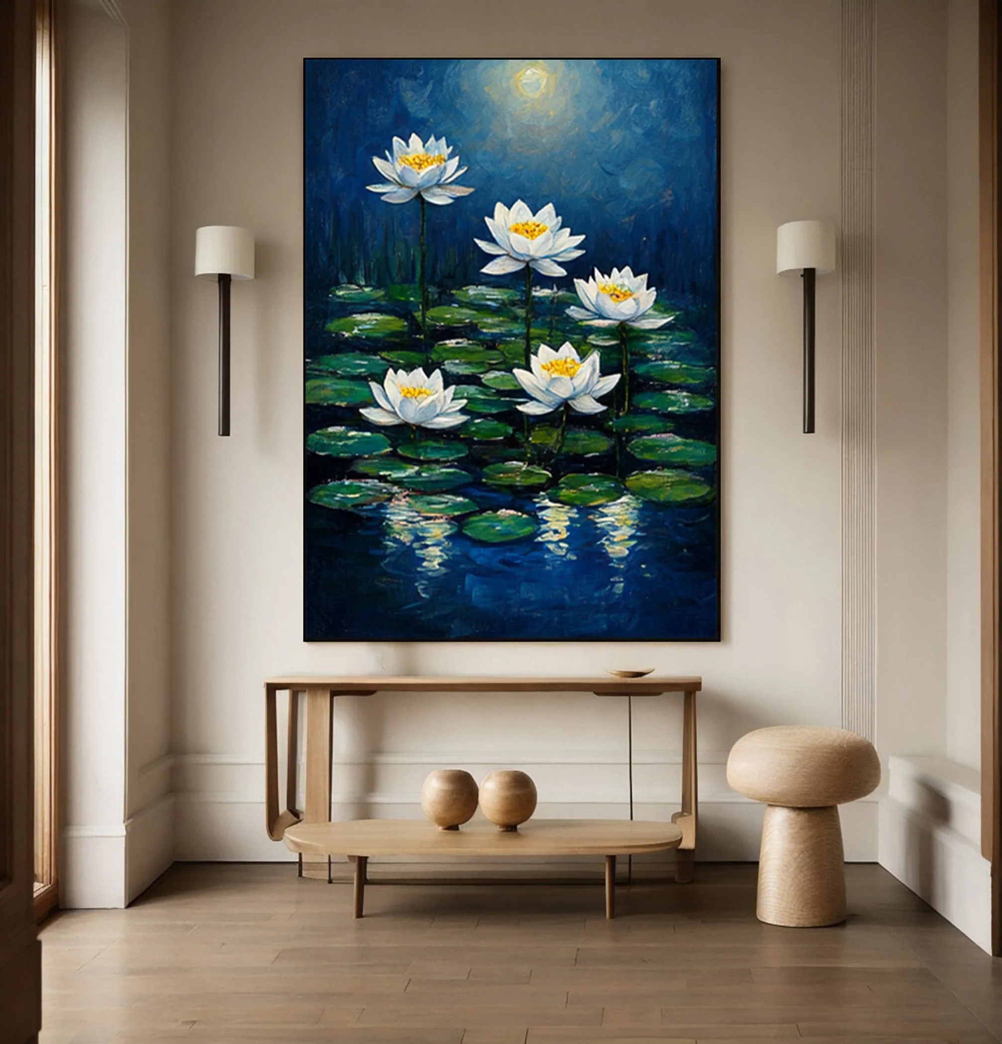 Modern Painting Recalling Monet's Serene Water Lily Scenes #BGA 363