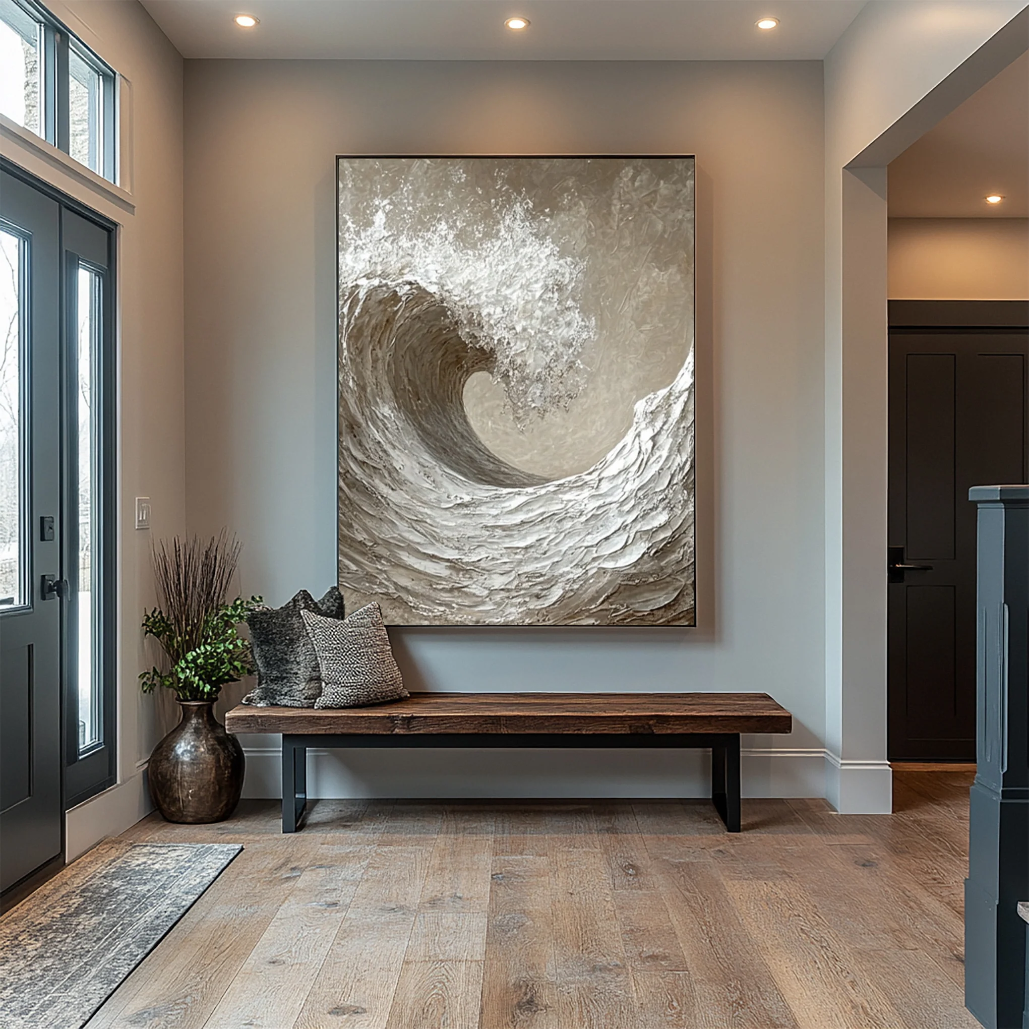 Whitecaps Fury: Modern Textured Seascape Canvas #BGA 326
