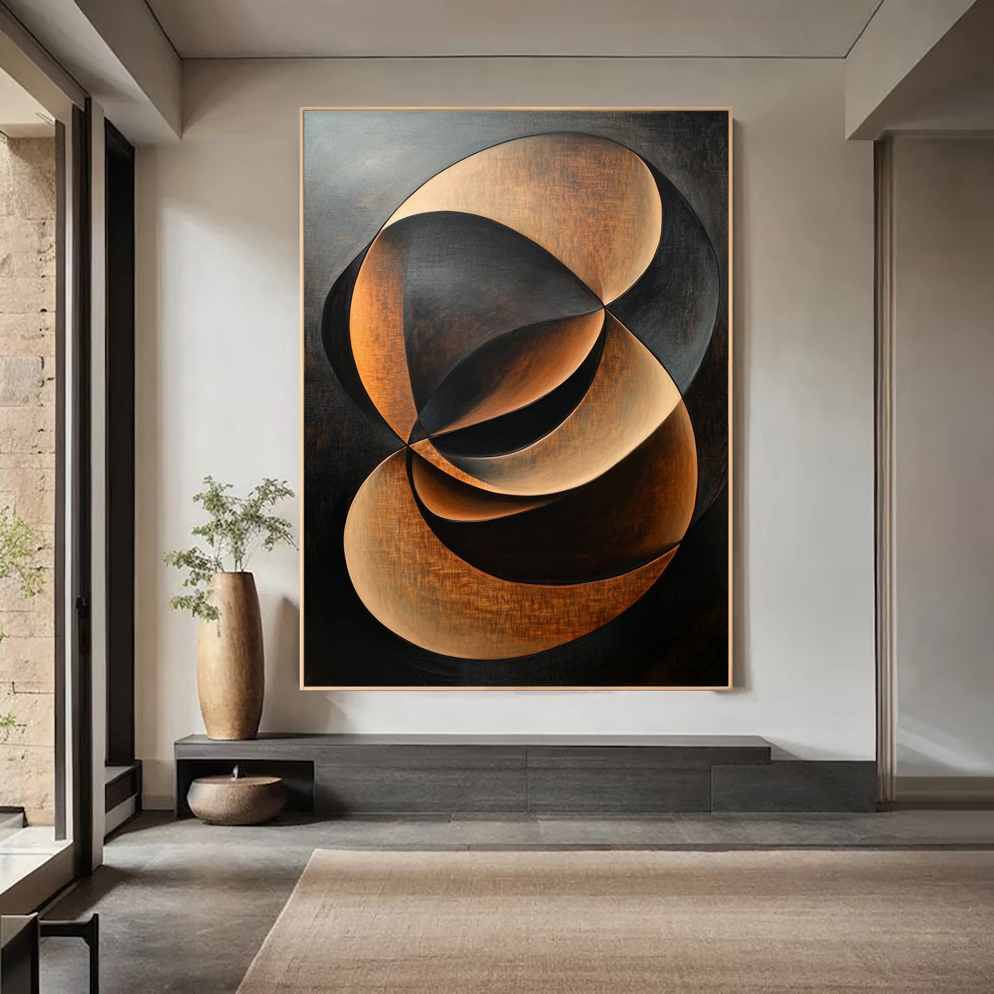 Metallic Swirl Abstract Art Bronze and Black Canvas #WG 094