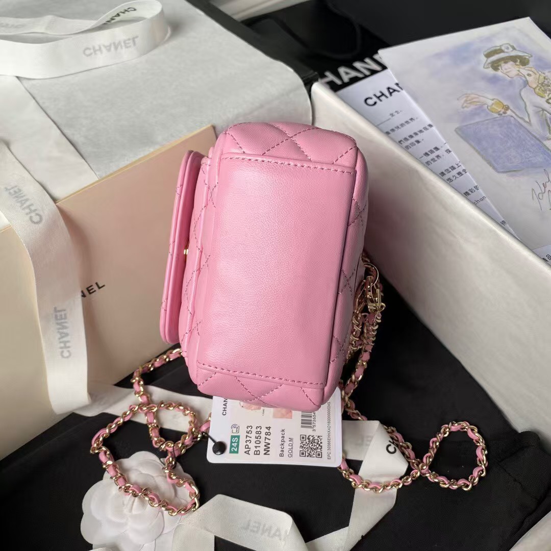 Replicate Chanel 24C AP3573 Mini Backpack Lambskin Gold Metal Pink(1:1 replica)