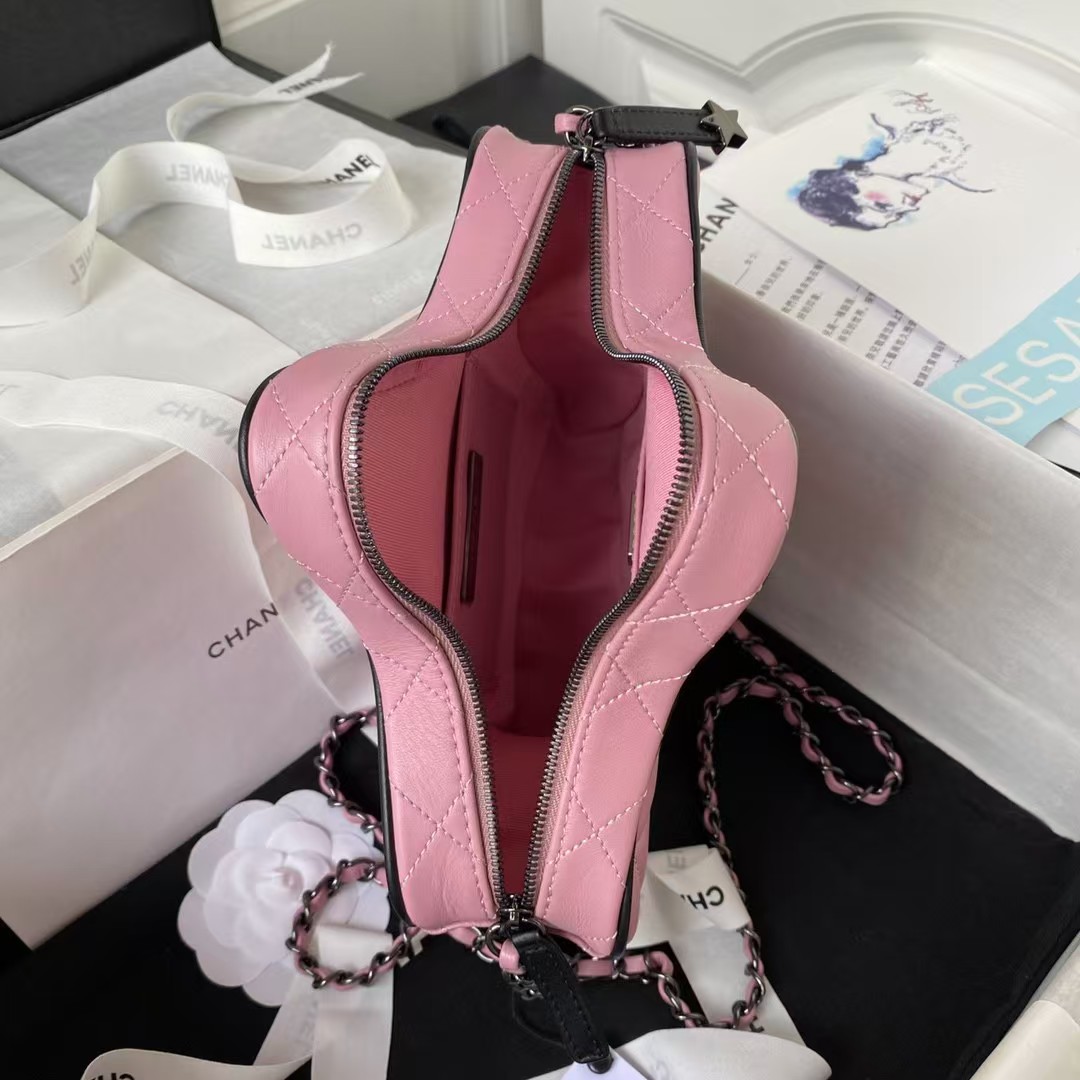 Replicate Chanel 24C AS4579 Star Bag Pink and Black Satin Black Metal Hardware(1:1 replica)