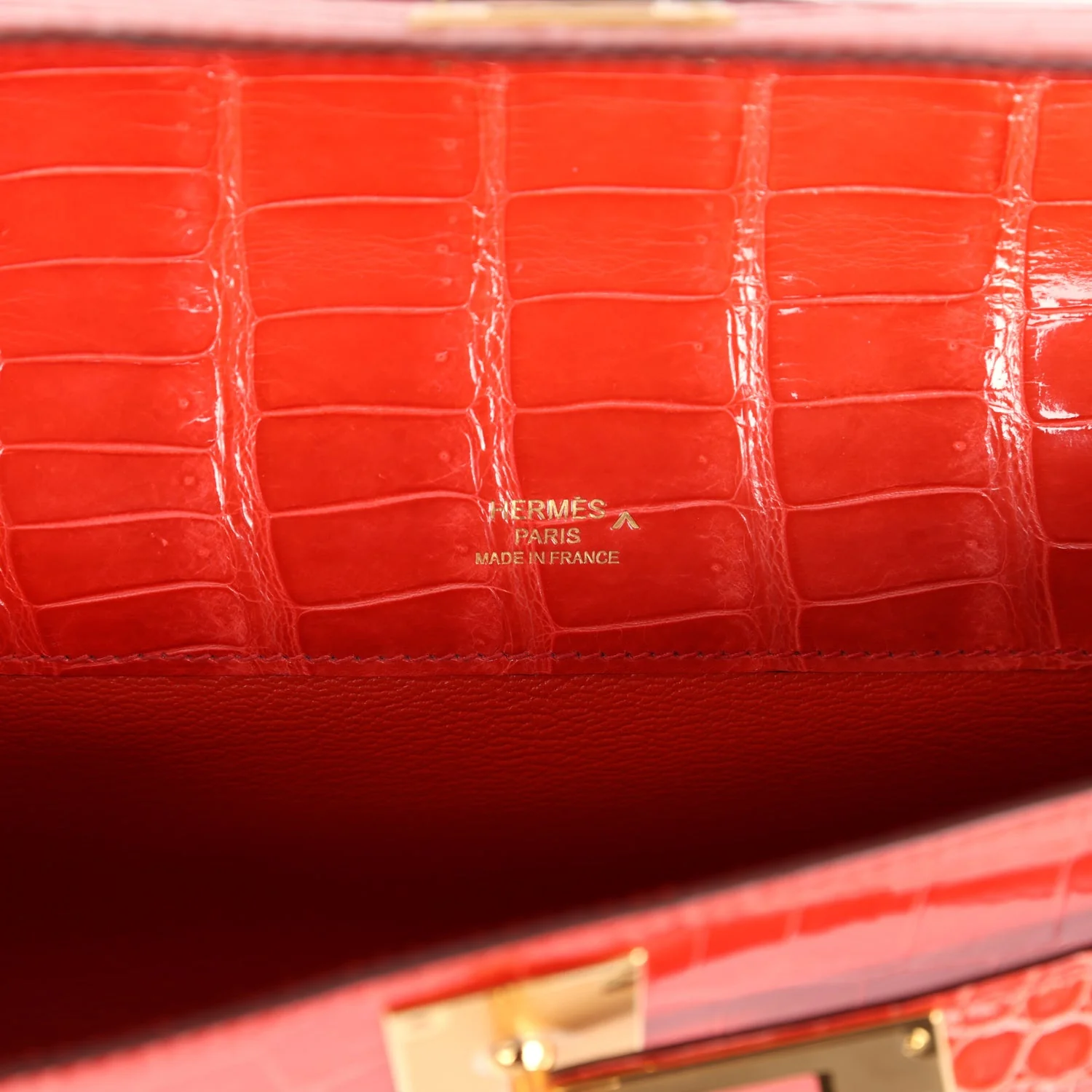 Replicate Hermes Kelly Cut Orange Poppy Shiny Porosus Crocodile Gold Hardware(1:1 replica)