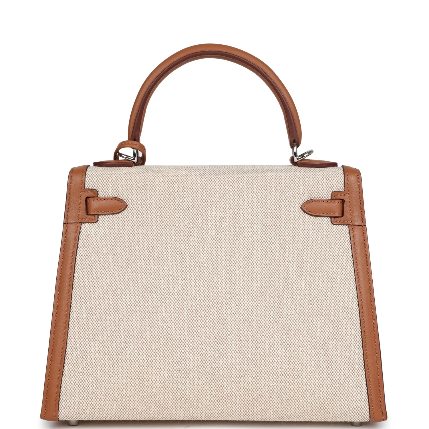 Replicate Hermes Kelly Sellier 25 Gold Swift and Ecru Toile Palladium Hardware(1:1 replica)