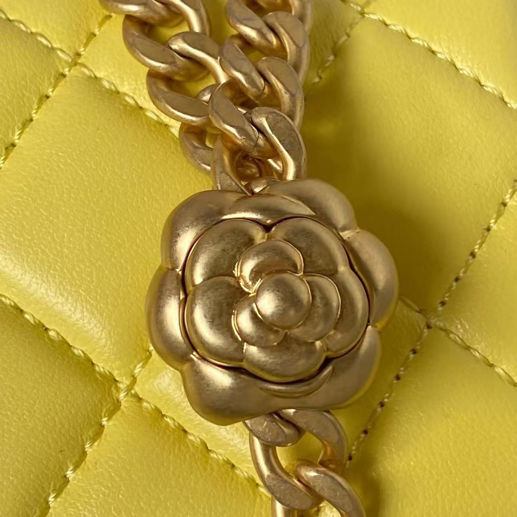 Replicate Chanel 23S AS4041 Mini Camellia Embossed Rectangular Flap Bag Antique Gold Metal Hardware Yellow(1:1 replica)