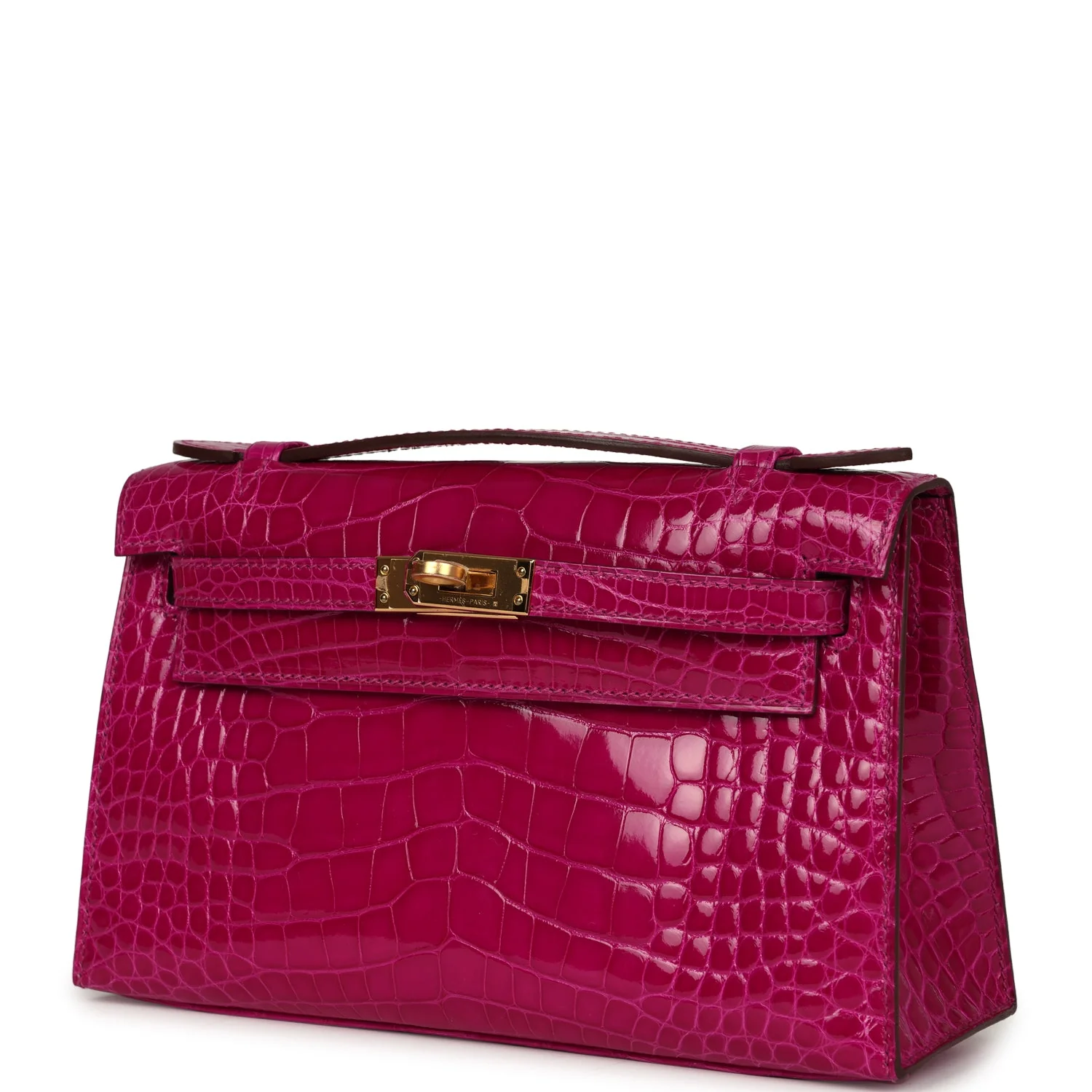Replicate Hermes Kelly Pochette Rose Scheherazade Shiny Alligator Gold Hardware(1:1 replica)