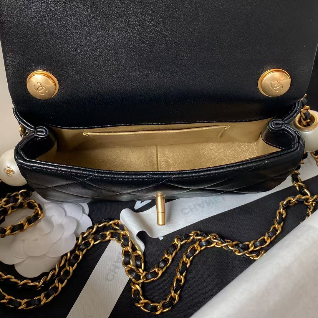 Replicate Chanel AS4868 Mini Flap Bag Pearl Lambskin Faux Pearl   Gold Metal Black(1:1 replica)