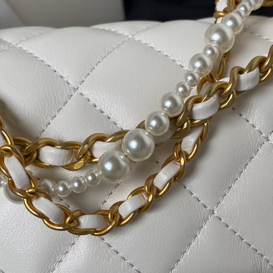 Replicate Chanel AS4385 Mini Flap Bag Pearl Lambskin Faux Pearl   Gold Metal White(1:1 replica)